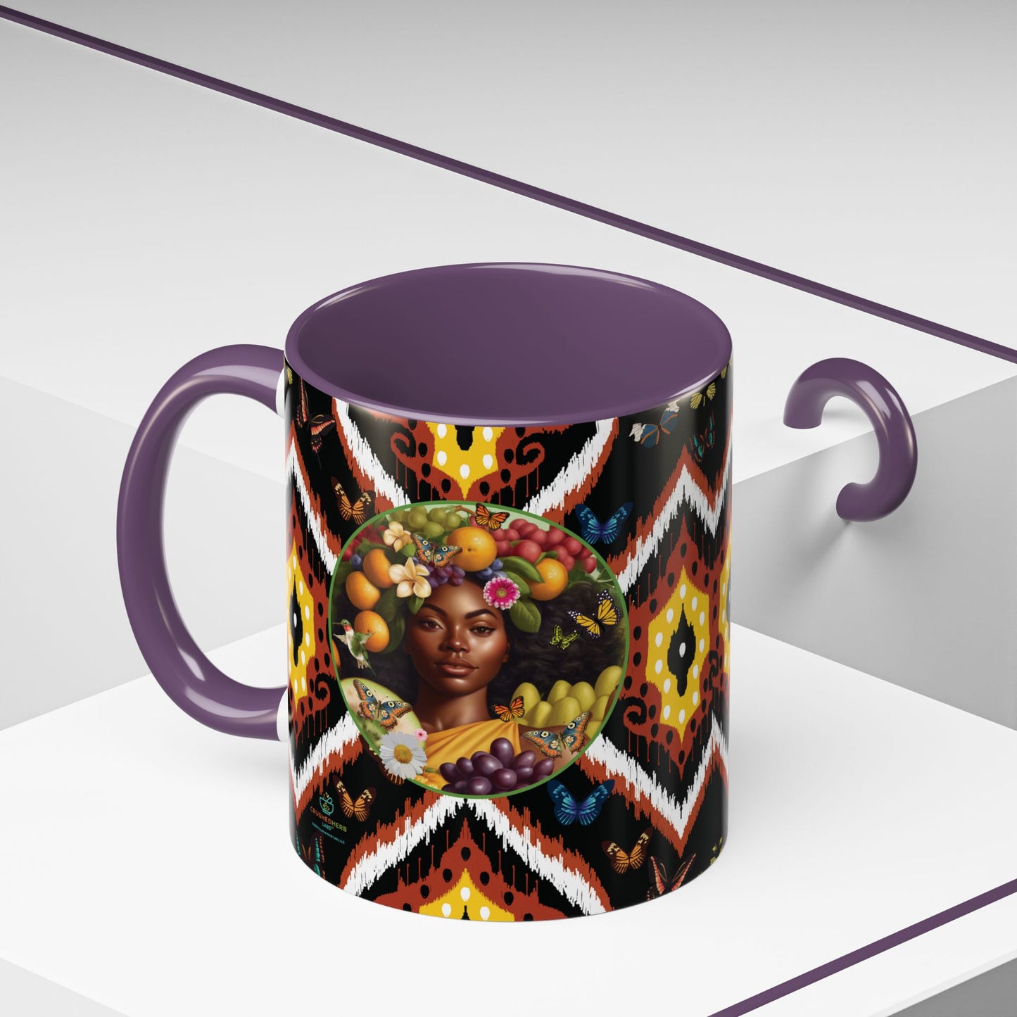 Organically Me A.1 Tribal Butterfly Plant Garden Vegan Ceramic Plant Mug with Black woman (11oz) 8 Color Combos