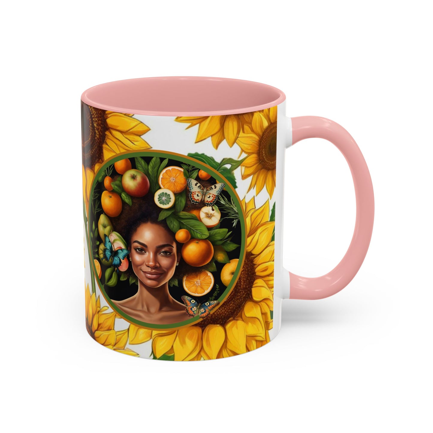 Organically Me Sunflower Plant Garden Vegan Ceramic Plant Mug with Black woman (11oz) 8 Color Combos