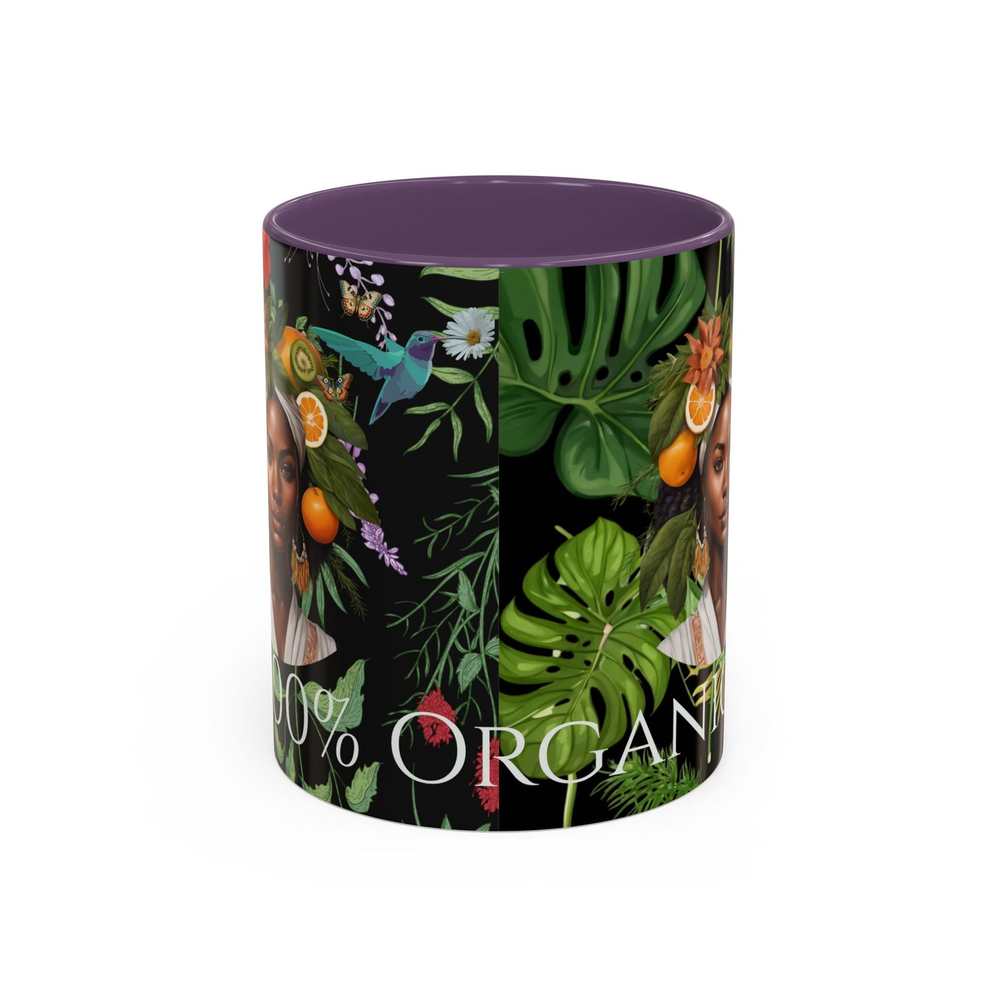 100% Organic Black Jungle Plant Garden Vegan Ceramic Plant Mug with (11oz) 8 Color Combos Double-Side Design