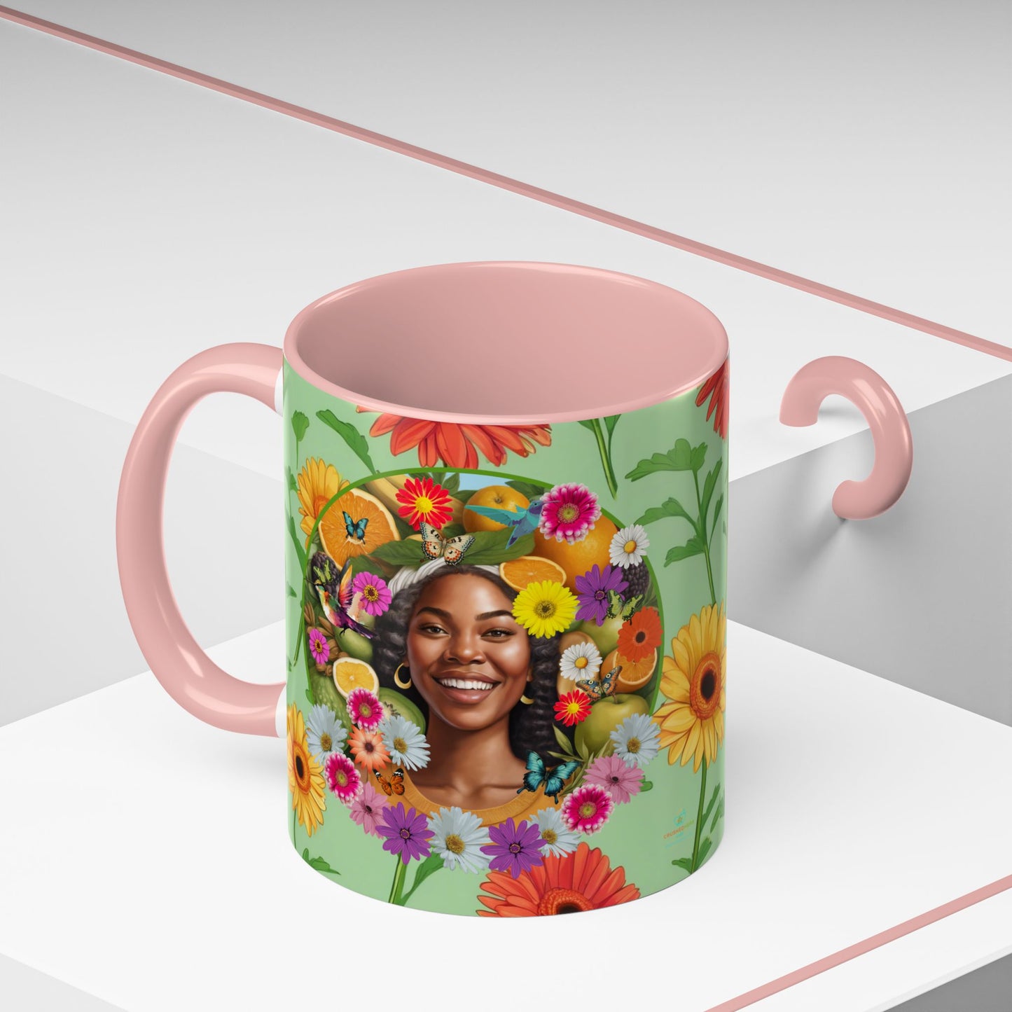 Organically Me A Joy Daisy Plant Garden Vegan Ceramic Plant Mug with Black woman (11oz) 8 Color Combos