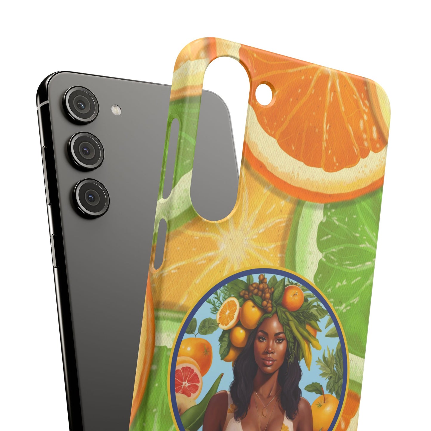 Organically Me Citrus Fruits Garden Snap Phone Case with Black Woman, Veggie Chic for Androids and iPhone models