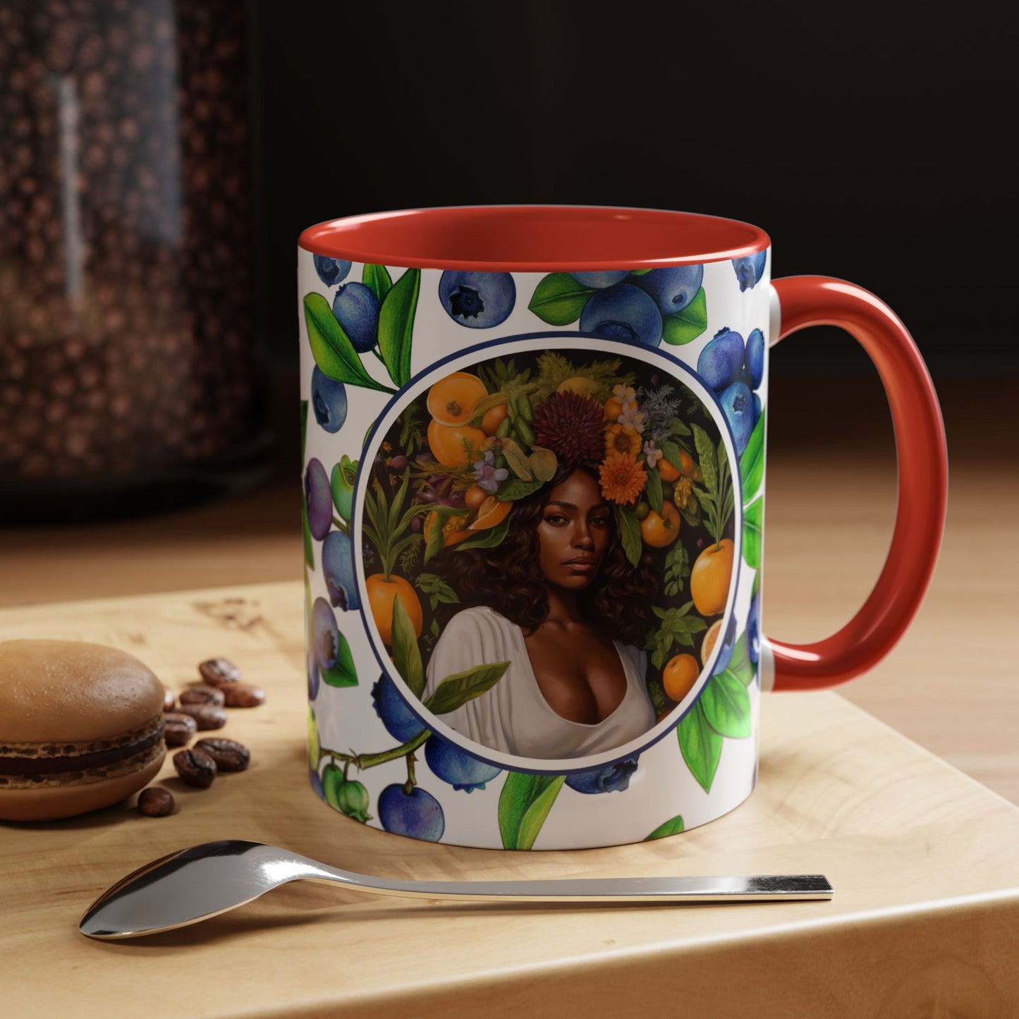 Organically Me Blueberry Plant Garden Vegan Ceramic Plant Mug with Black woman (11oz) 8 Color Combos