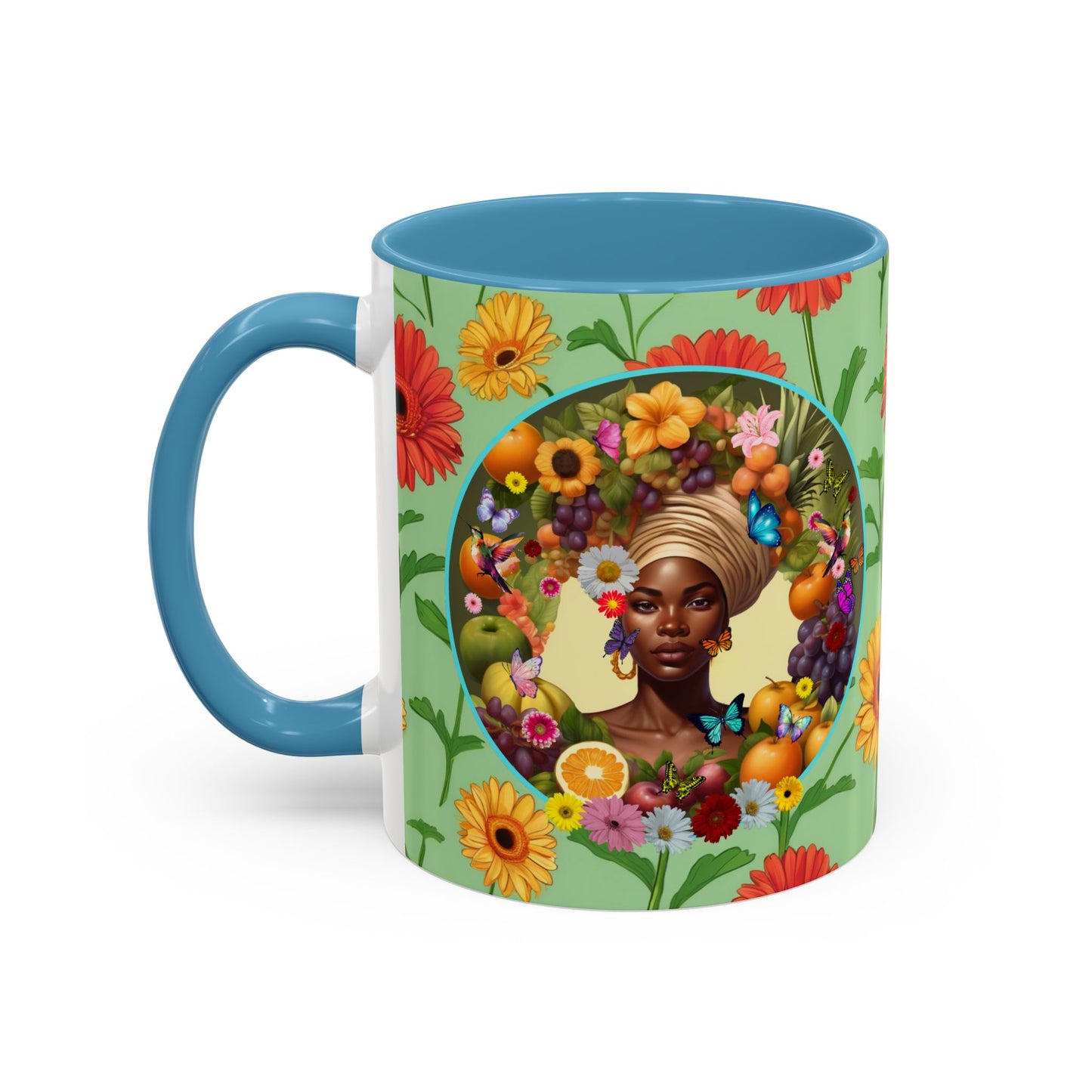 100% Organic Daisy Joy3 Plant Garden Vegan Ceramic Plant Mug, Black Woman Double Sided (11oz) 8 Color Combos