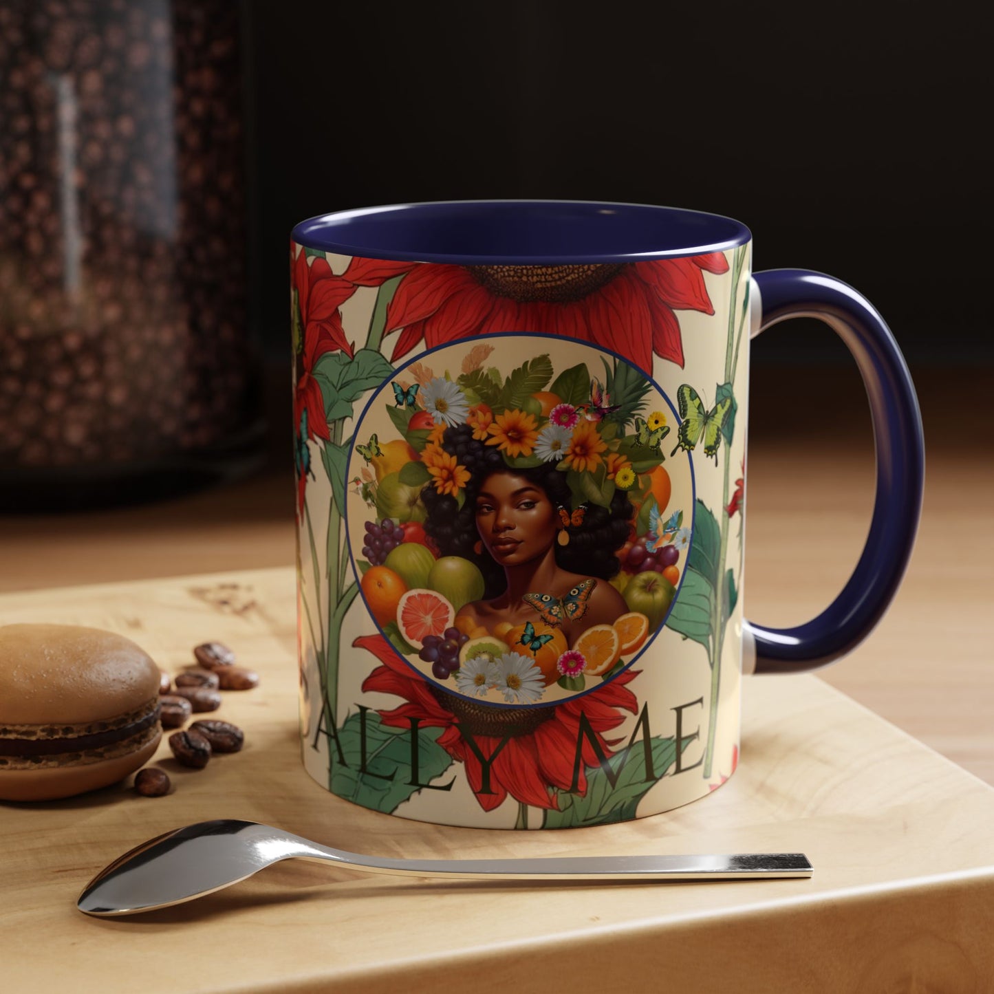 Organically Me Sunflower Red Plant Garden Vegan Ceramic Plant Mug with Black woman (11oz) 8 Color Combos