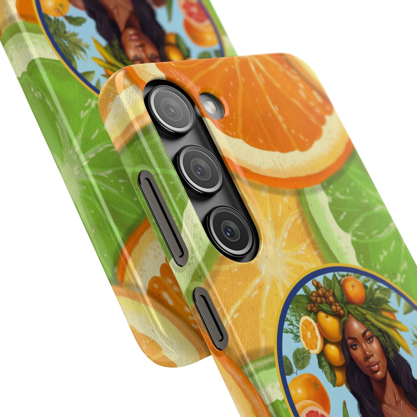 Organically Me Citrus Fruits Garden Snap Phone Case with Black Woman, Veggie Chic for Androids and iPhone models