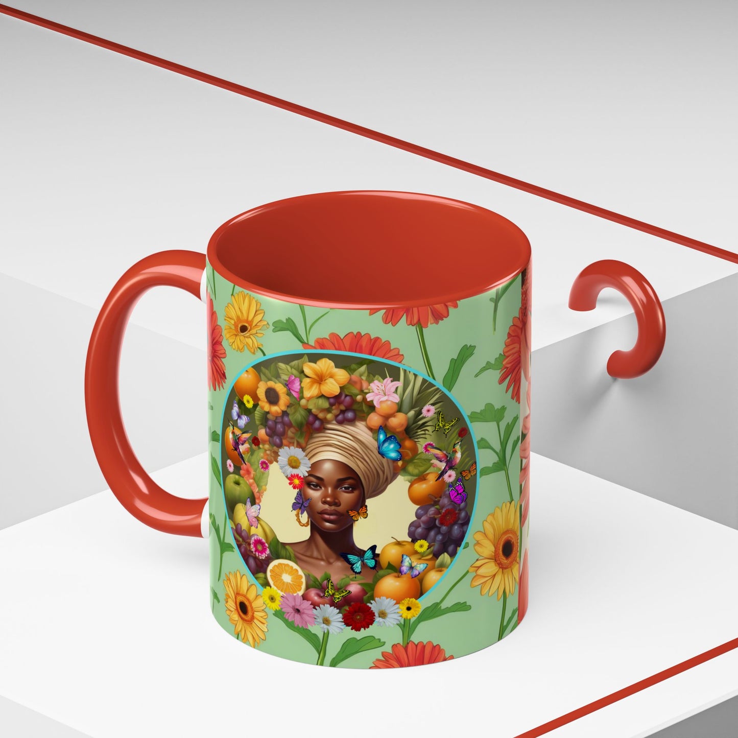 100% Organic Daisy Joy3 Plant Garden Vegan Ceramic Plant Mug, Black Woman Double Sided (11oz) 8 Color Combos