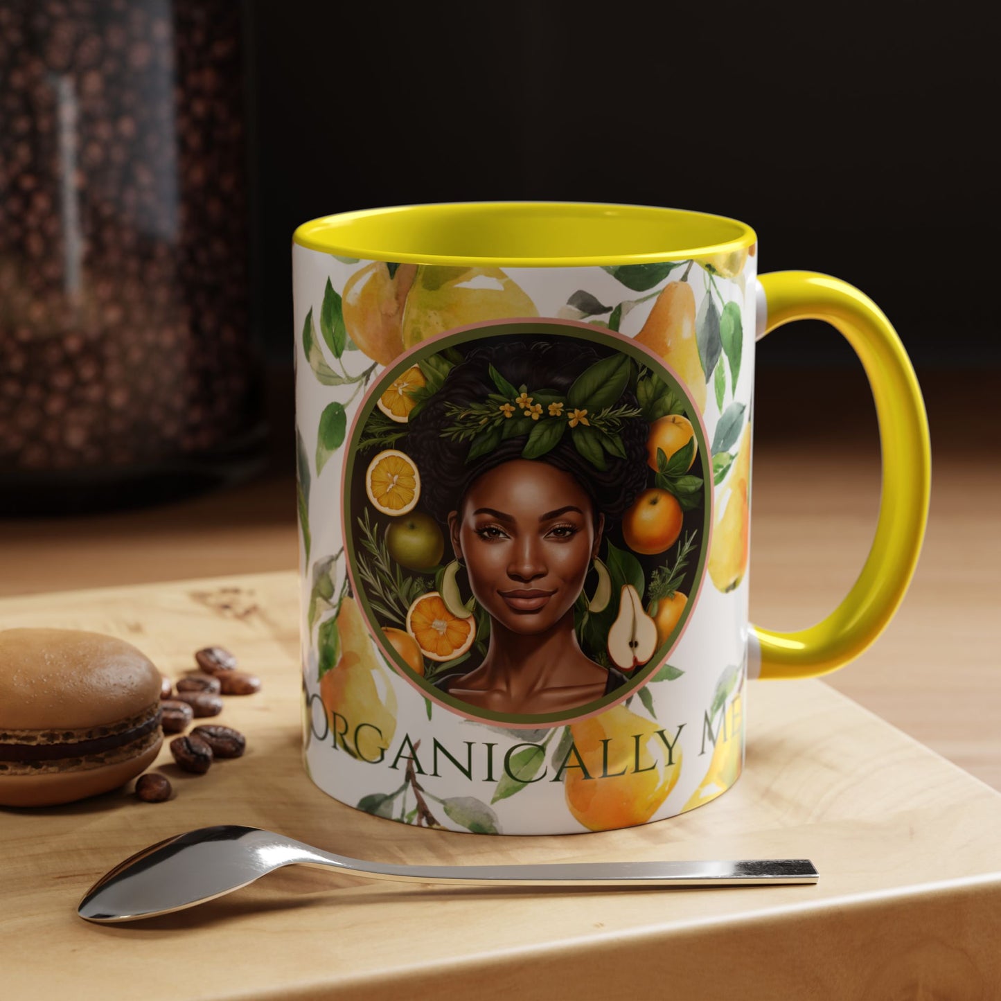 Organically Me Yellow Pear Plant Garden Vegan Ceramic Plant Mug with Black woman (11oz) 8 Color Combos