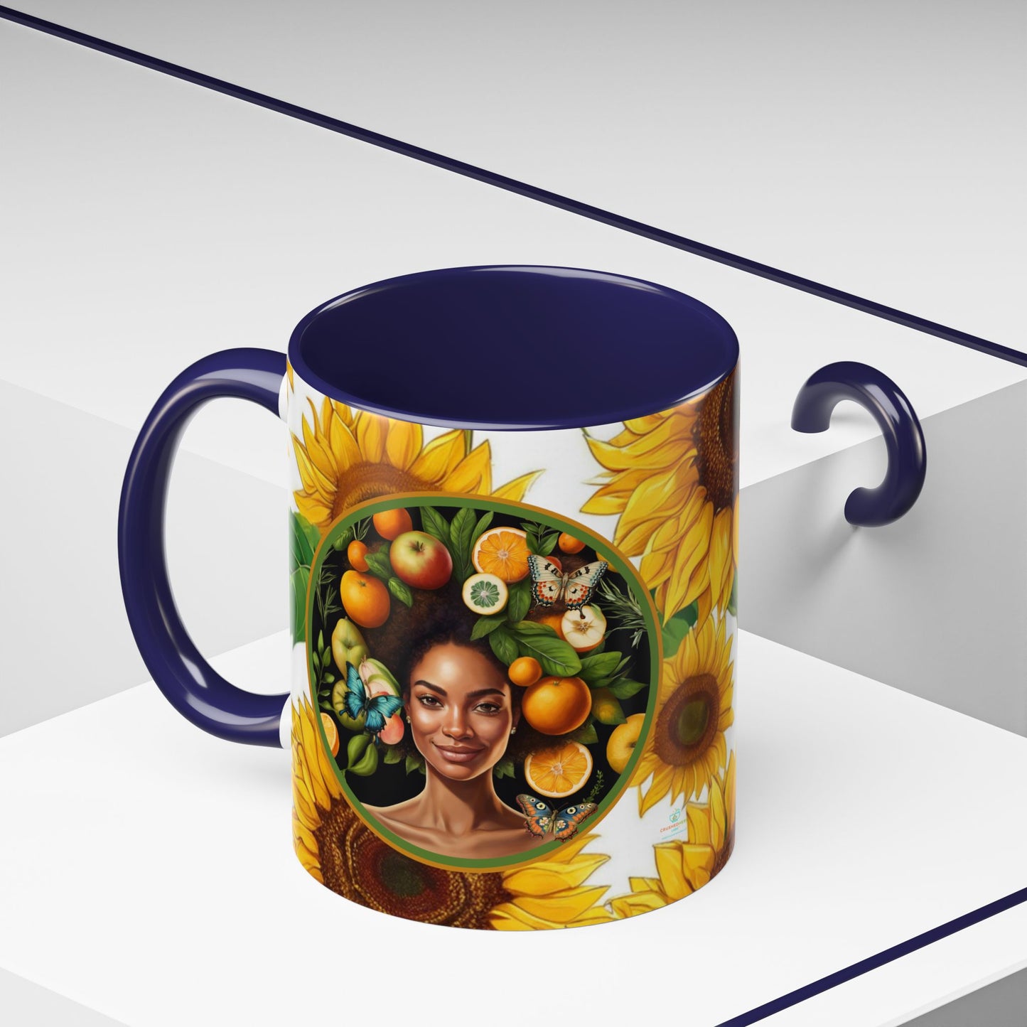 Organically Me Sunflower Plant Garden Vegan Ceramic Plant Mug with Black woman (11oz) 8 Color Combos