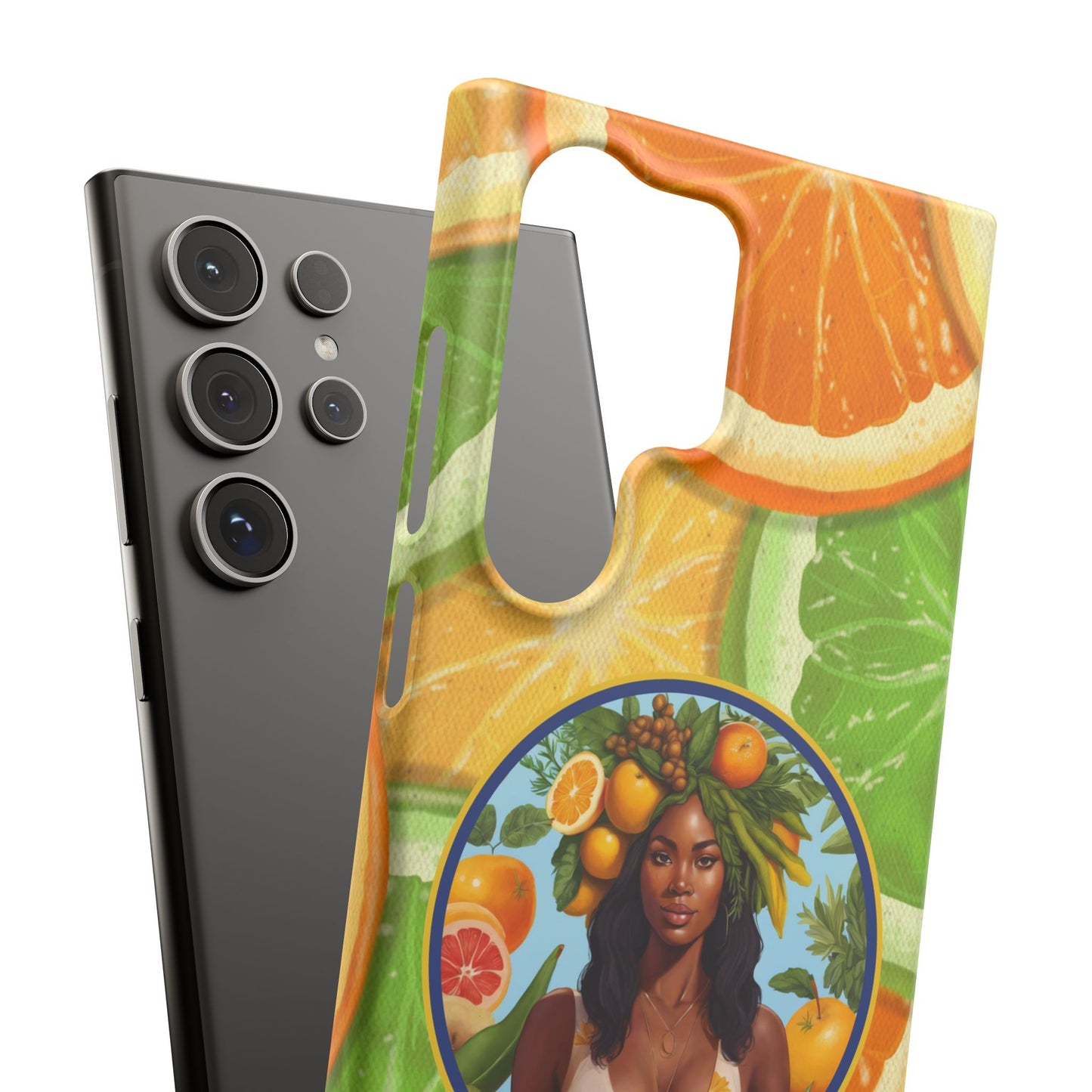 Organically Me Citrus Fruits Garden Snap Phone Case with Black Woman, Veggie Chic for Androids and iPhone models