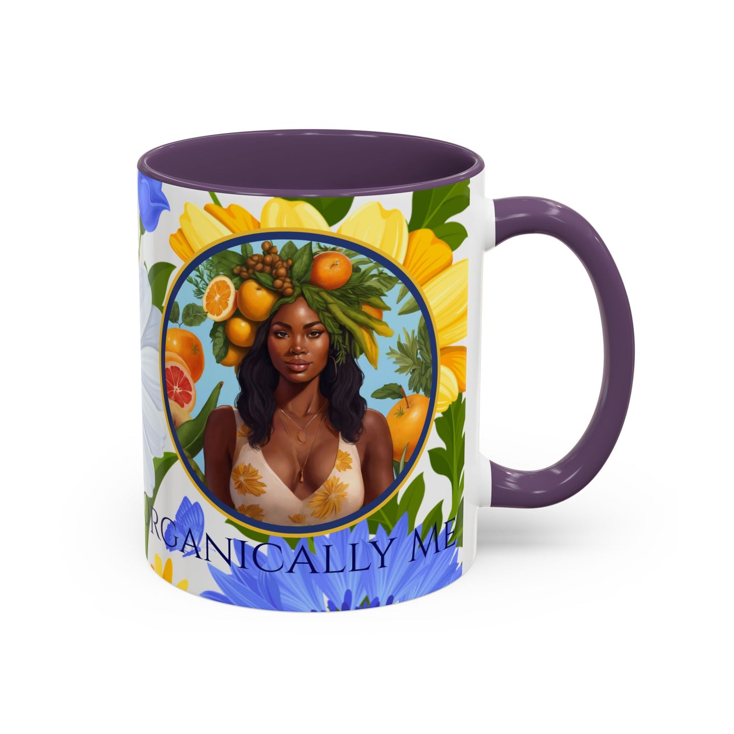 Organically Me Blue & Yellow Daisy Joyce Plant Garden Vegan Ceramic Plant Mug with Black woman (11oz) 8 Color Combos
