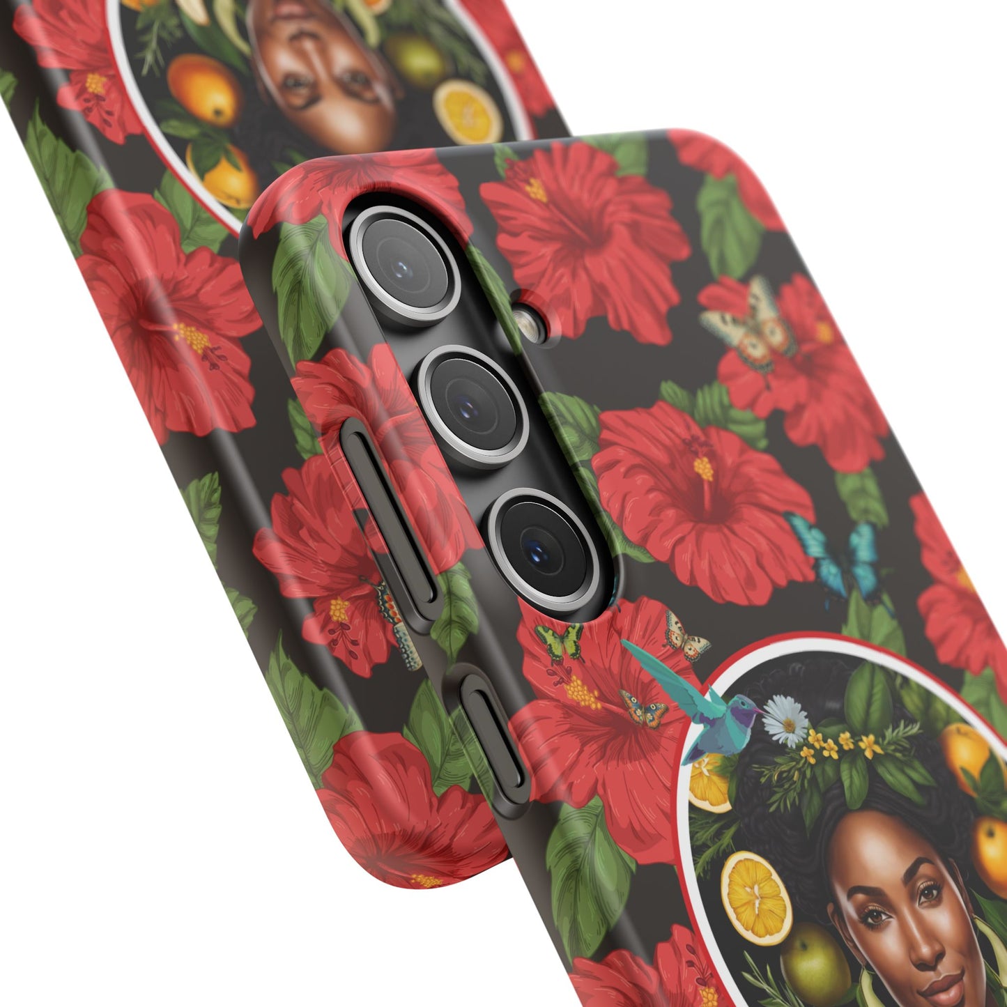 Organically Me Red and White Hibiscus Plant Garden Snap Phone Case with Black Woman, for iPhone and Android