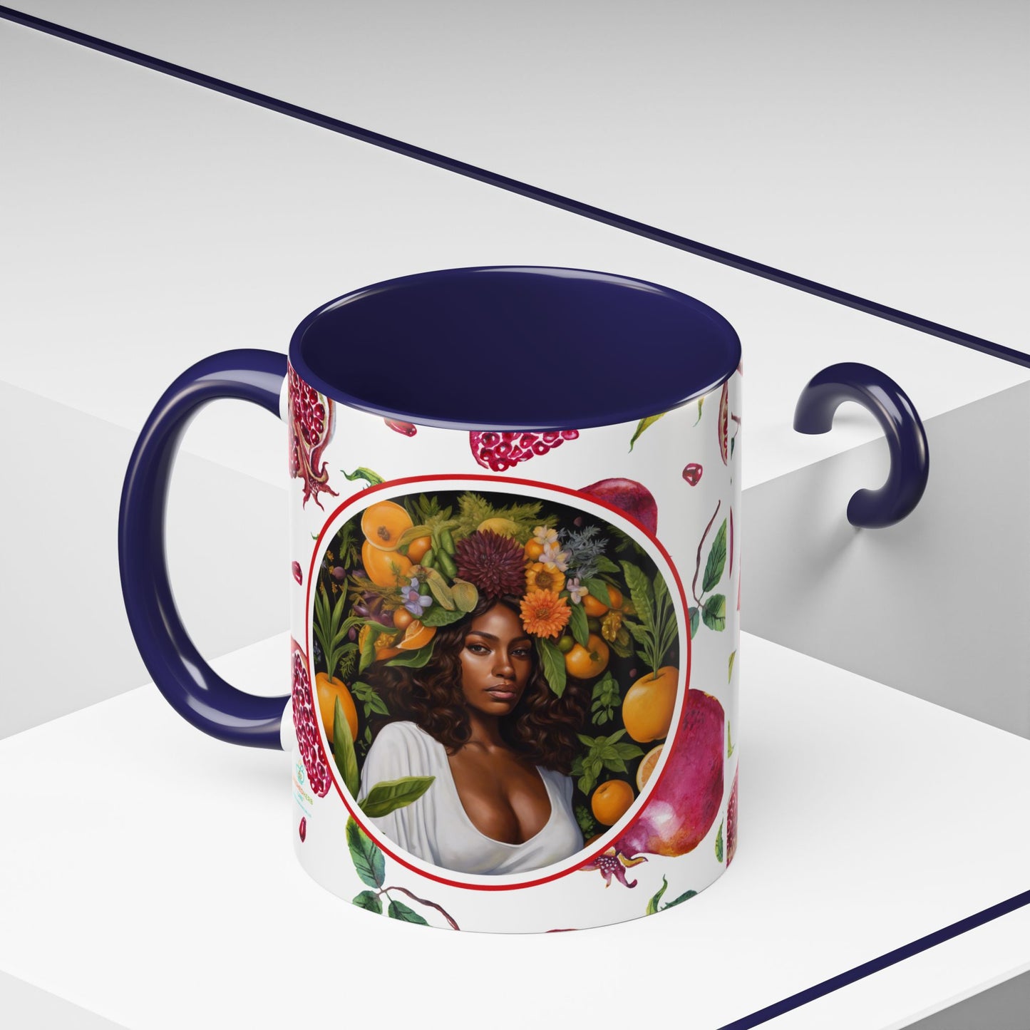 Organically Me Red and White Regina Pomegranate Plant Garden Vegan Ceramic Plant Mug with Black woman (11oz) 8 Color Combos