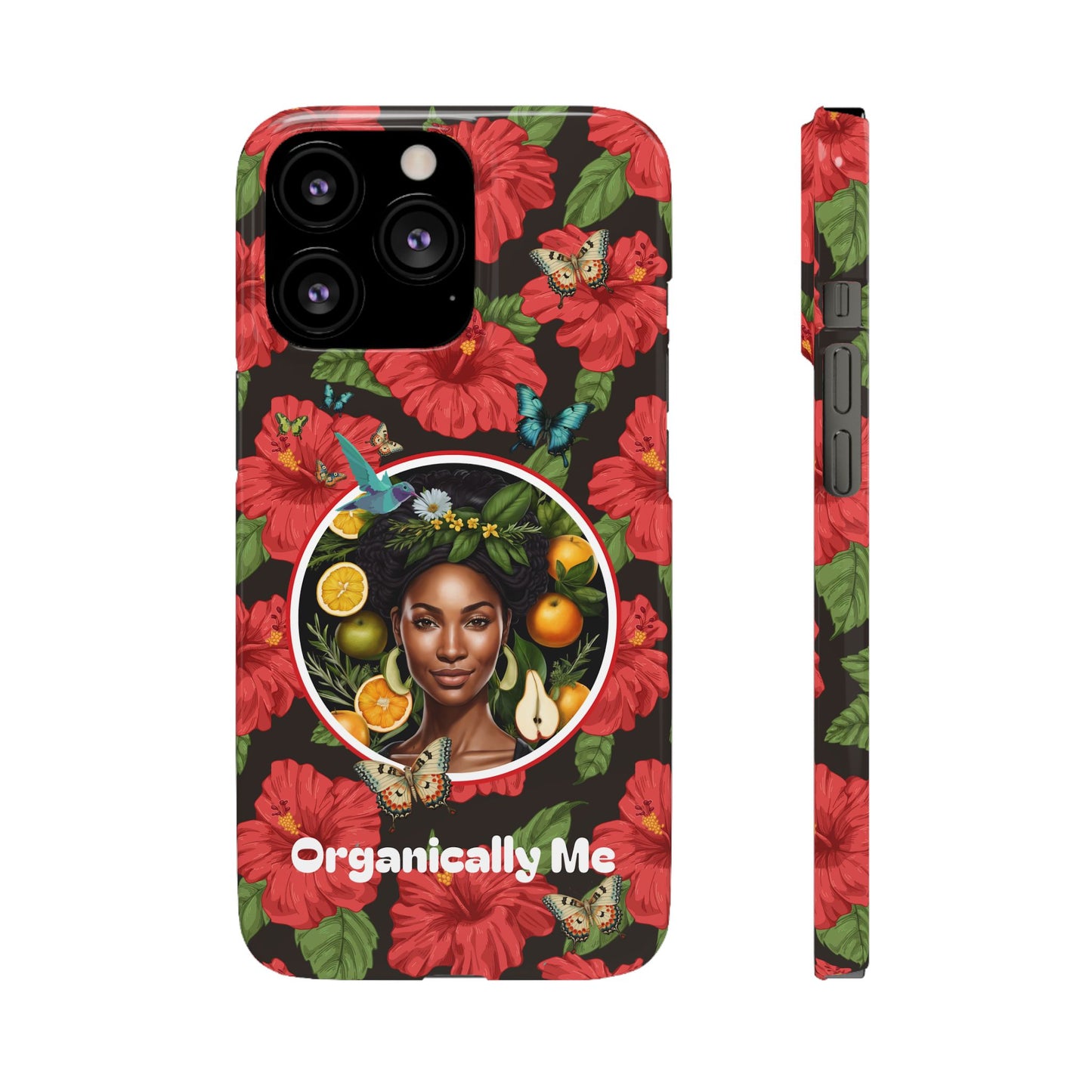 Organically Me Red and White Hibiscus Plant Garden Snap Phone Case with Black Woman, for iPhone and Android