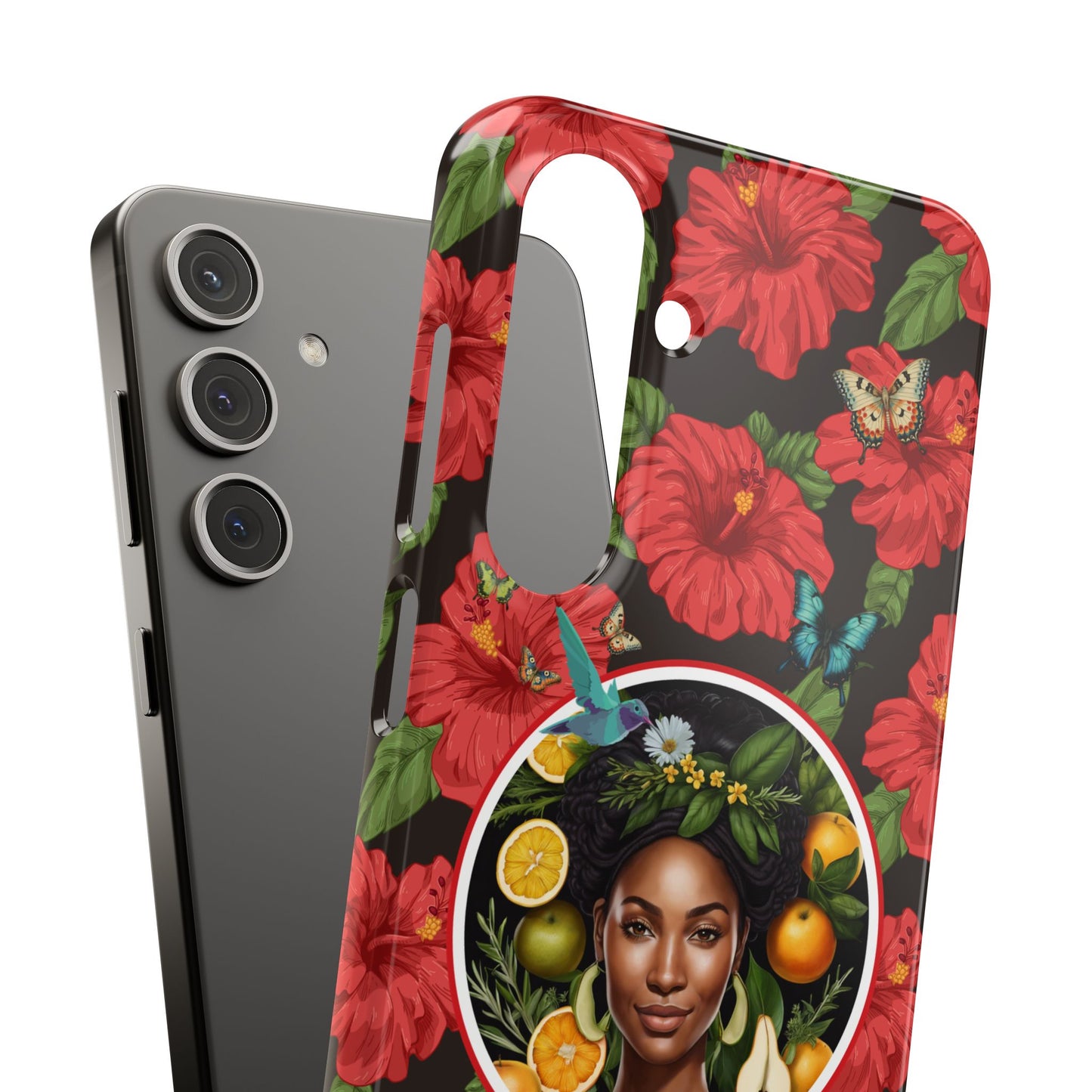 Organically Me Red and White Hibiscus Plant Garden Snap Phone Case with Black Woman, for iPhone and Android