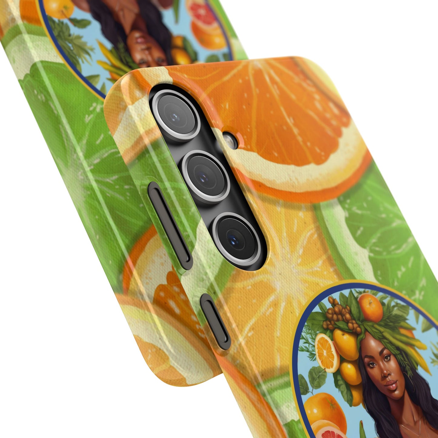 Organically Me Citrus Fruits Garden Snap Phone Case with Black Woman, Veggie Chic for Androids and iPhone models