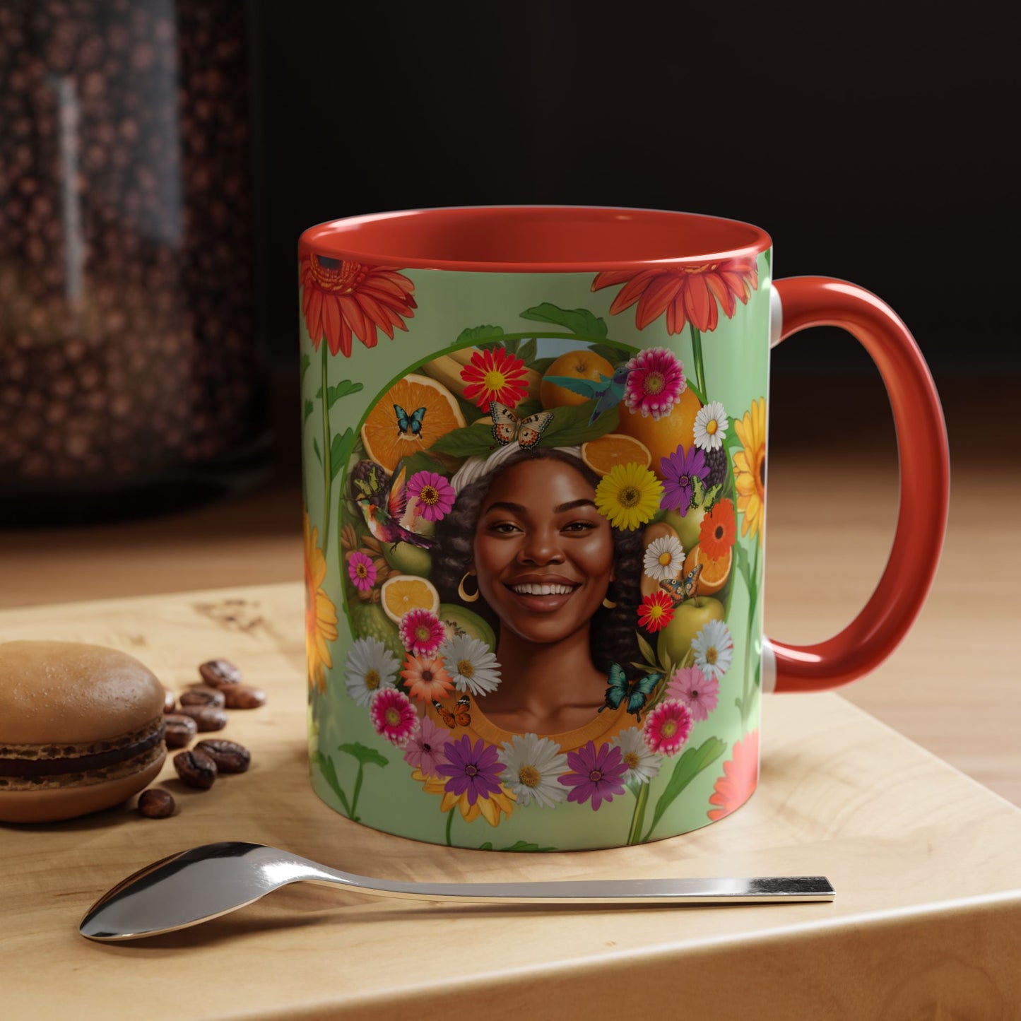 Organically Me A Joy Daisy Plant Garden Vegan Ceramic Plant Mug with Black woman (11oz) 8 Color Combos