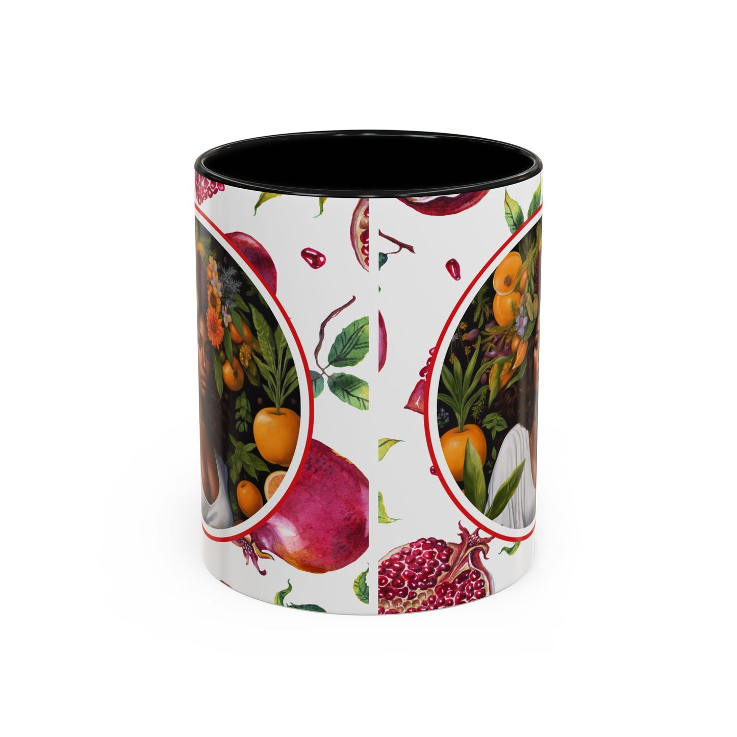 Organically Me Red and White Regina Pomegranate Plant Garden Vegan Ceramic Plant Mug with Black woman (11oz) 8 Color Combos