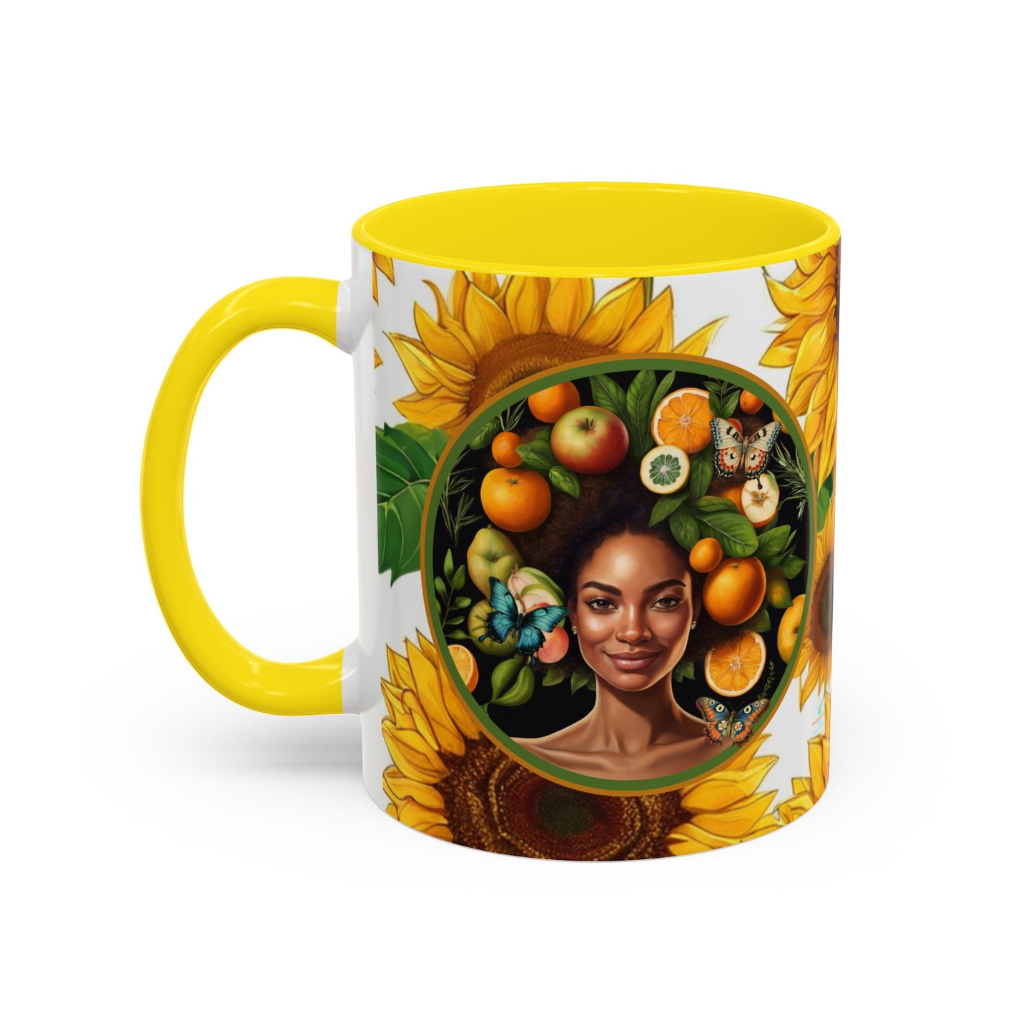 Organically Me Sunflower Plant Garden Vegan Ceramic Plant Mug with Black woman (11oz) 8 Color Combos