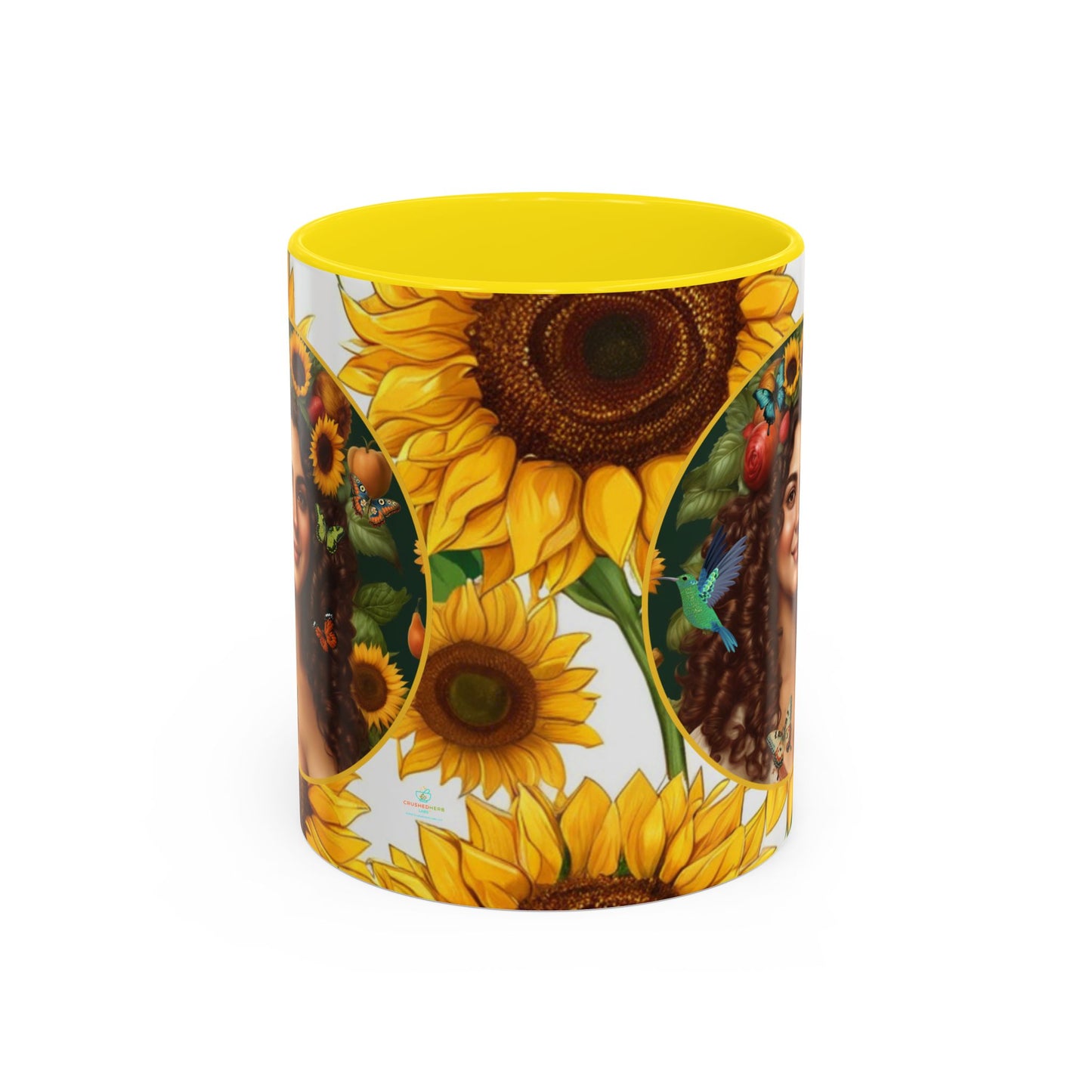 Organically Me B Sunflower Plant Garden Vegan Ceramic Plant Mug with Black woman (11oz) 8 Color Combos