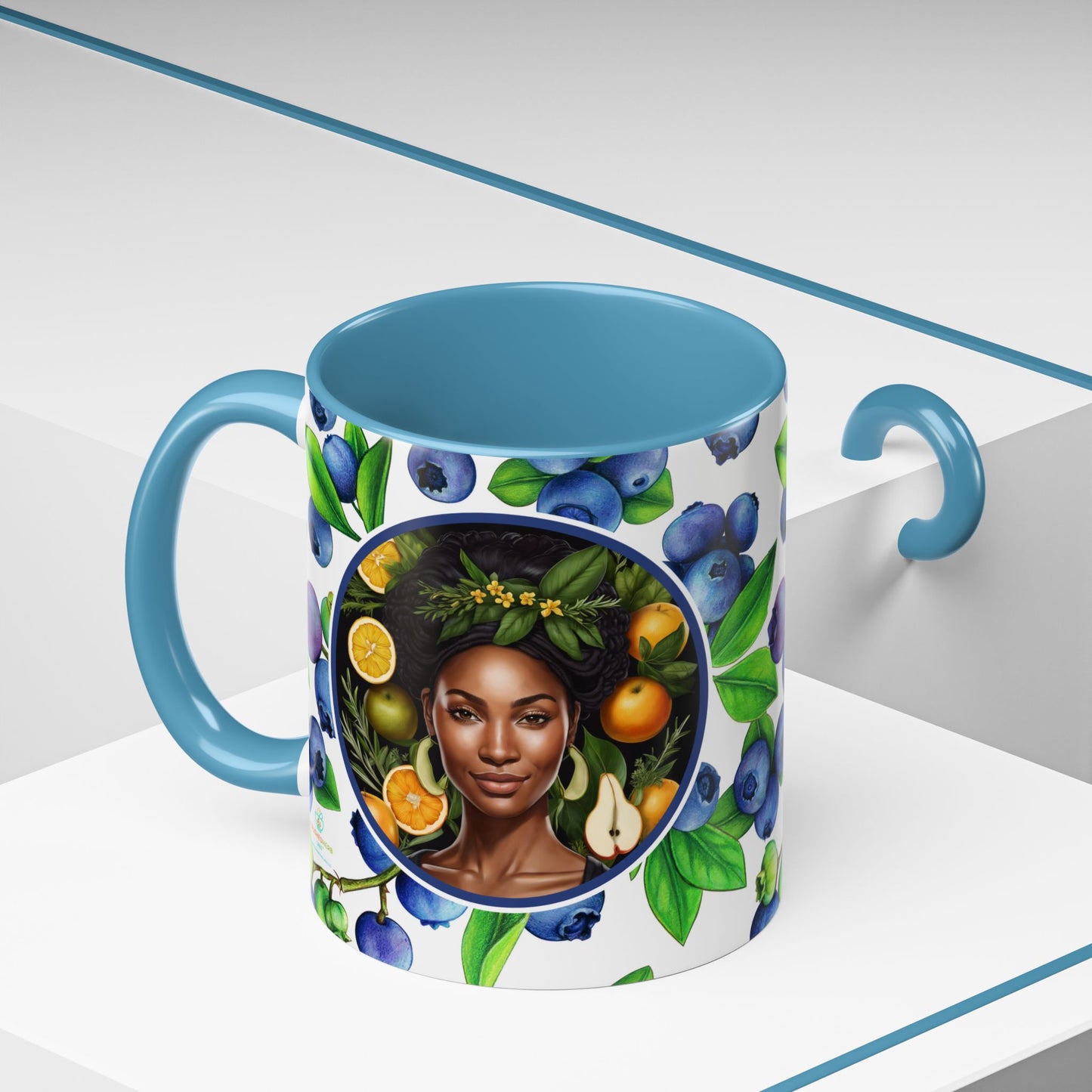 Organically Me Blueberry Plant Garden Vegan Ceramic Plant Mug with Black woman (11oz) 8 Color Combos