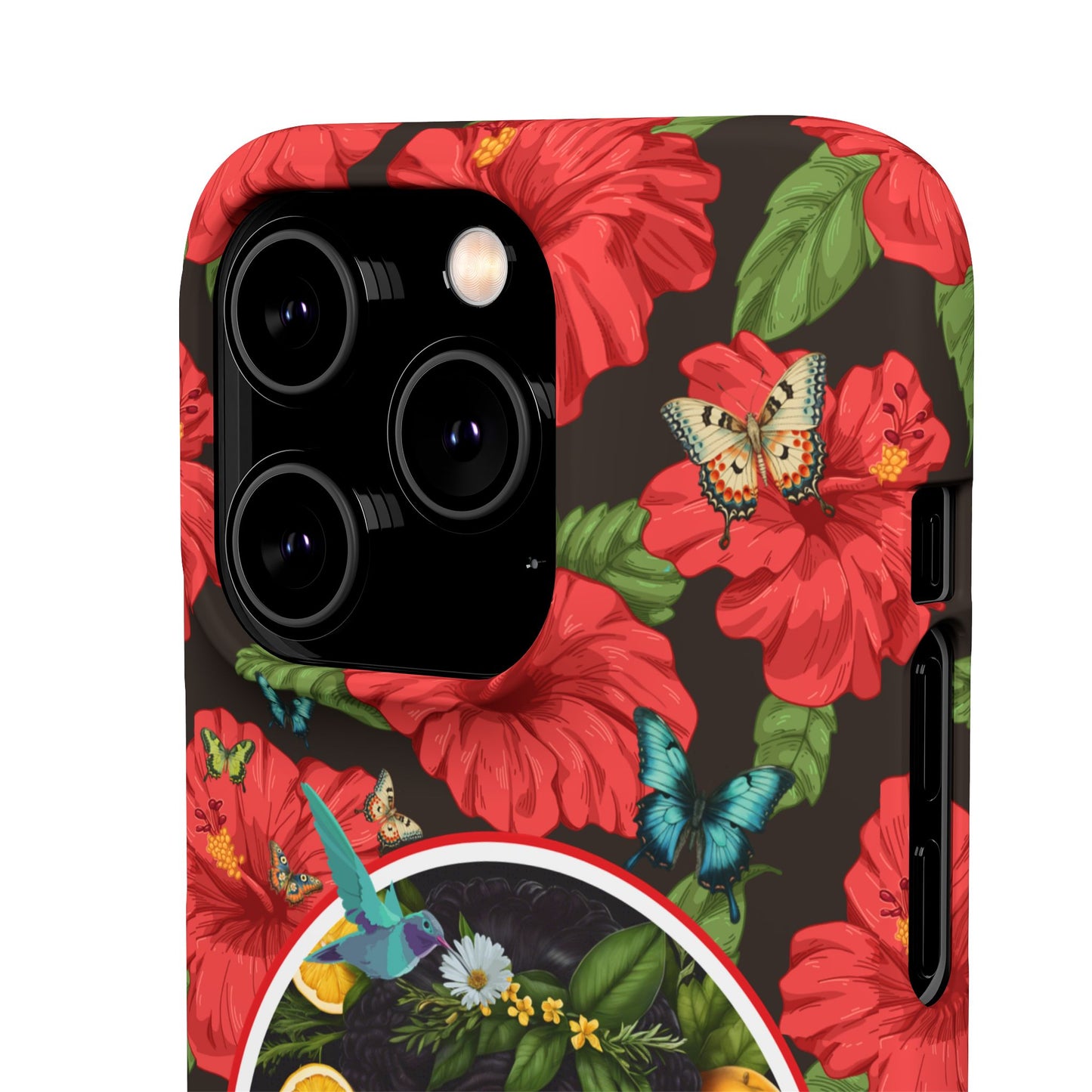 Organically Me Red and White Hibiscus Plant Garden Snap Phone Case with Black Woman, for iPhone and Android