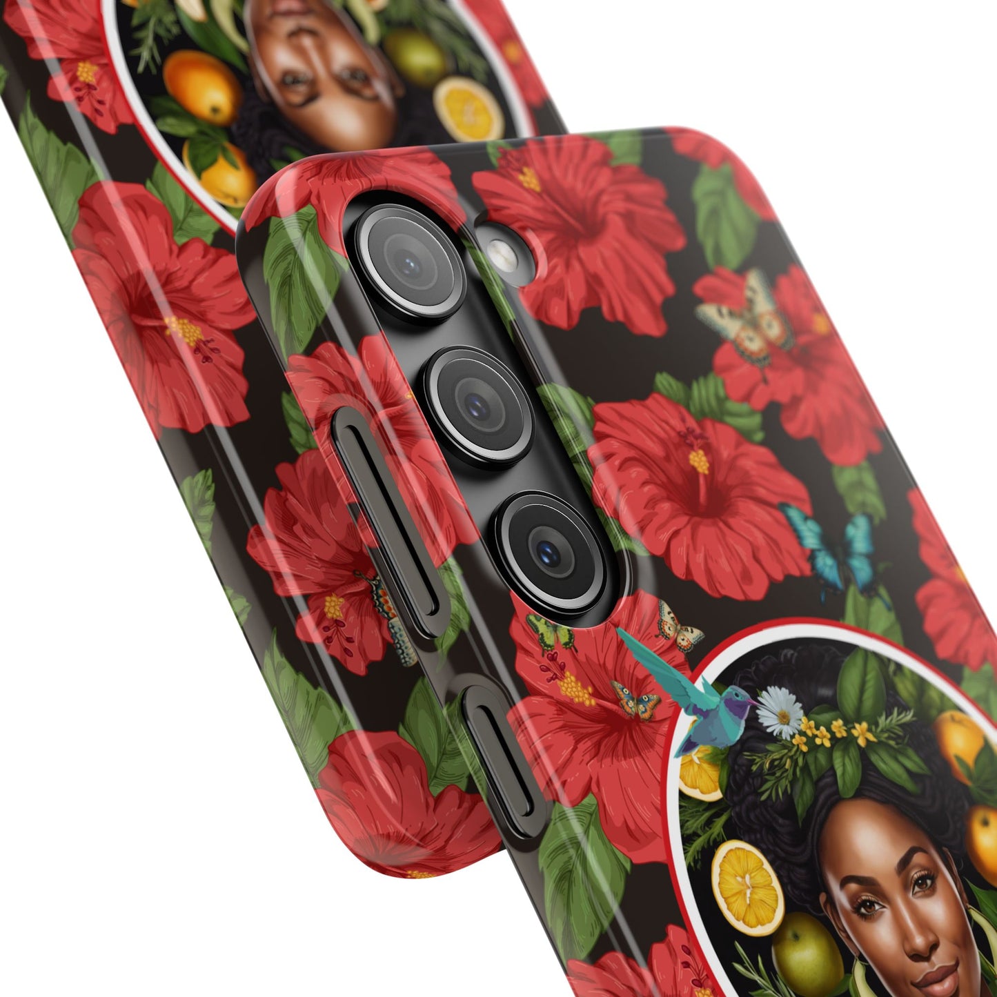 Organically Me Red and White Hibiscus Plant Garden Snap Phone Case with Black Woman, for iPhone and Android