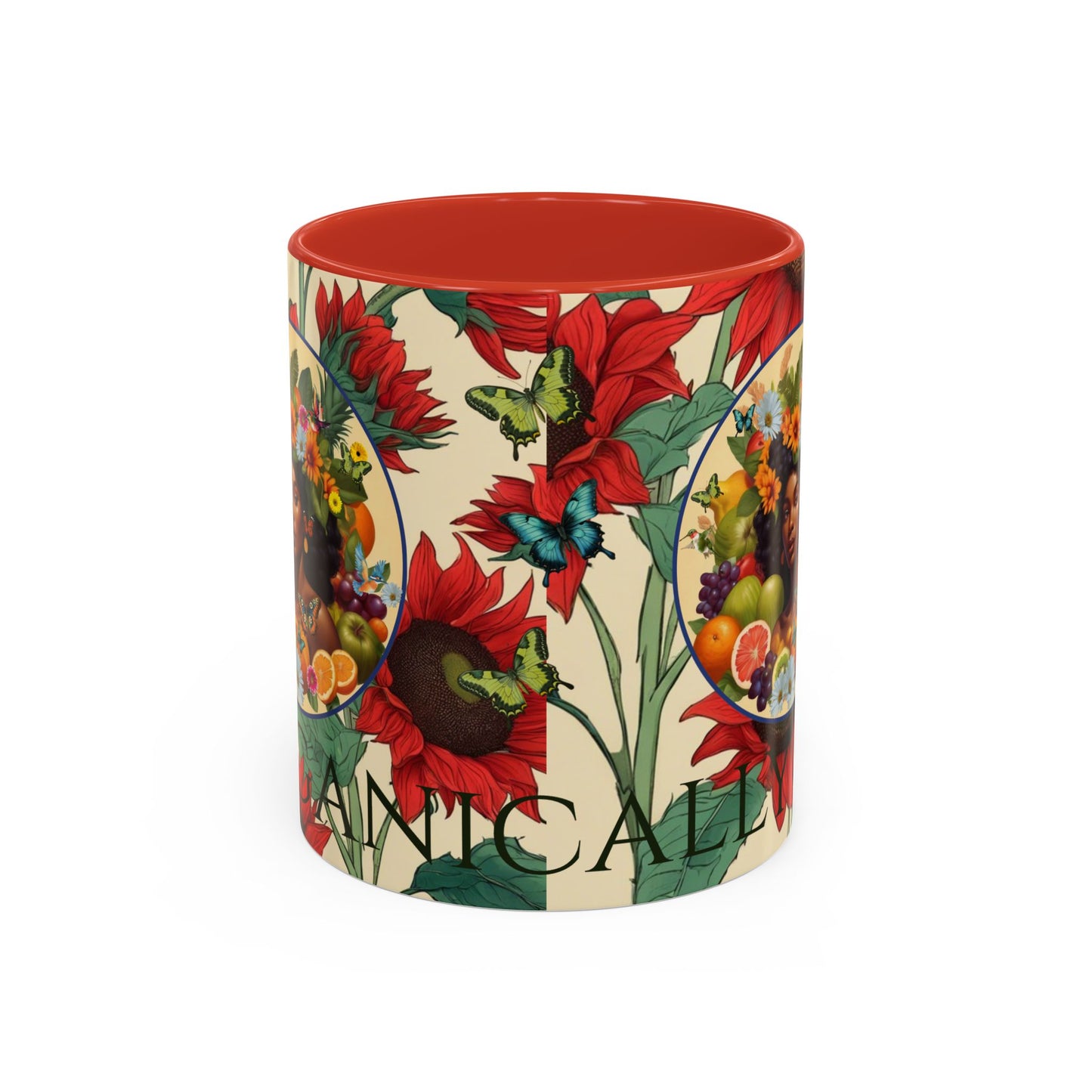 Organically Me Sunflower Red Plant Garden Vegan Ceramic Plant Mug with Black woman (11oz) 8 Color Combos