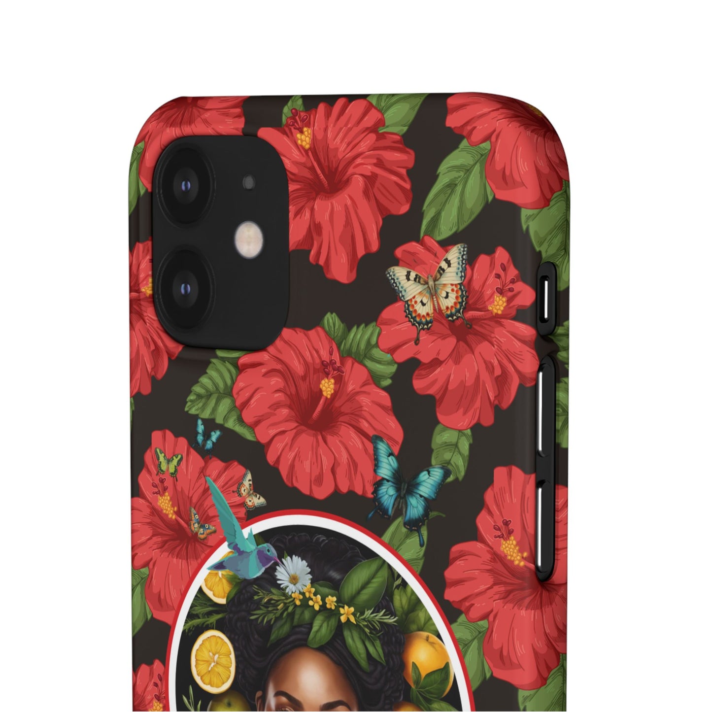 Organically Me Red and White Hibiscus Plant Garden Snap Phone Case with Black Woman, for iPhone and Android