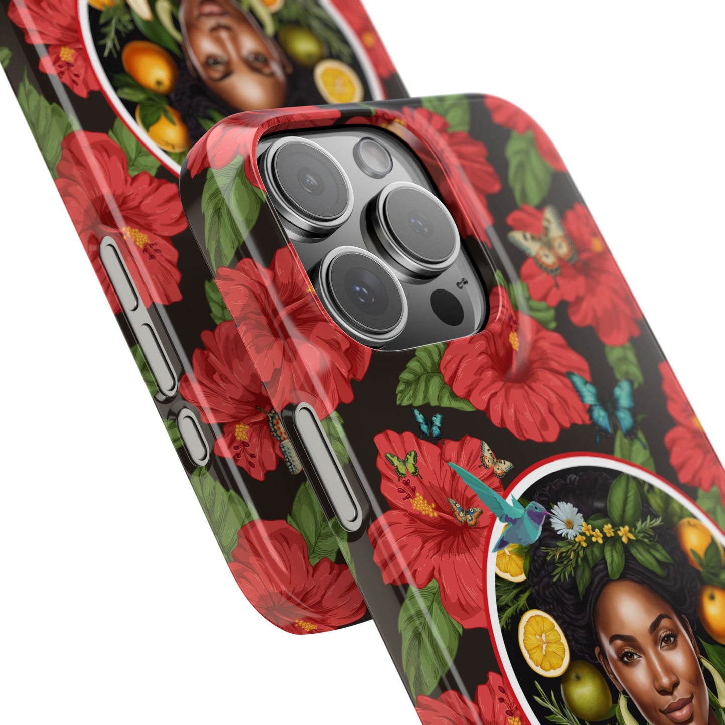 Organically Me Red and White Hibiscus Plant Garden Snap Phone Case with Black Woman, for iPhone and Android