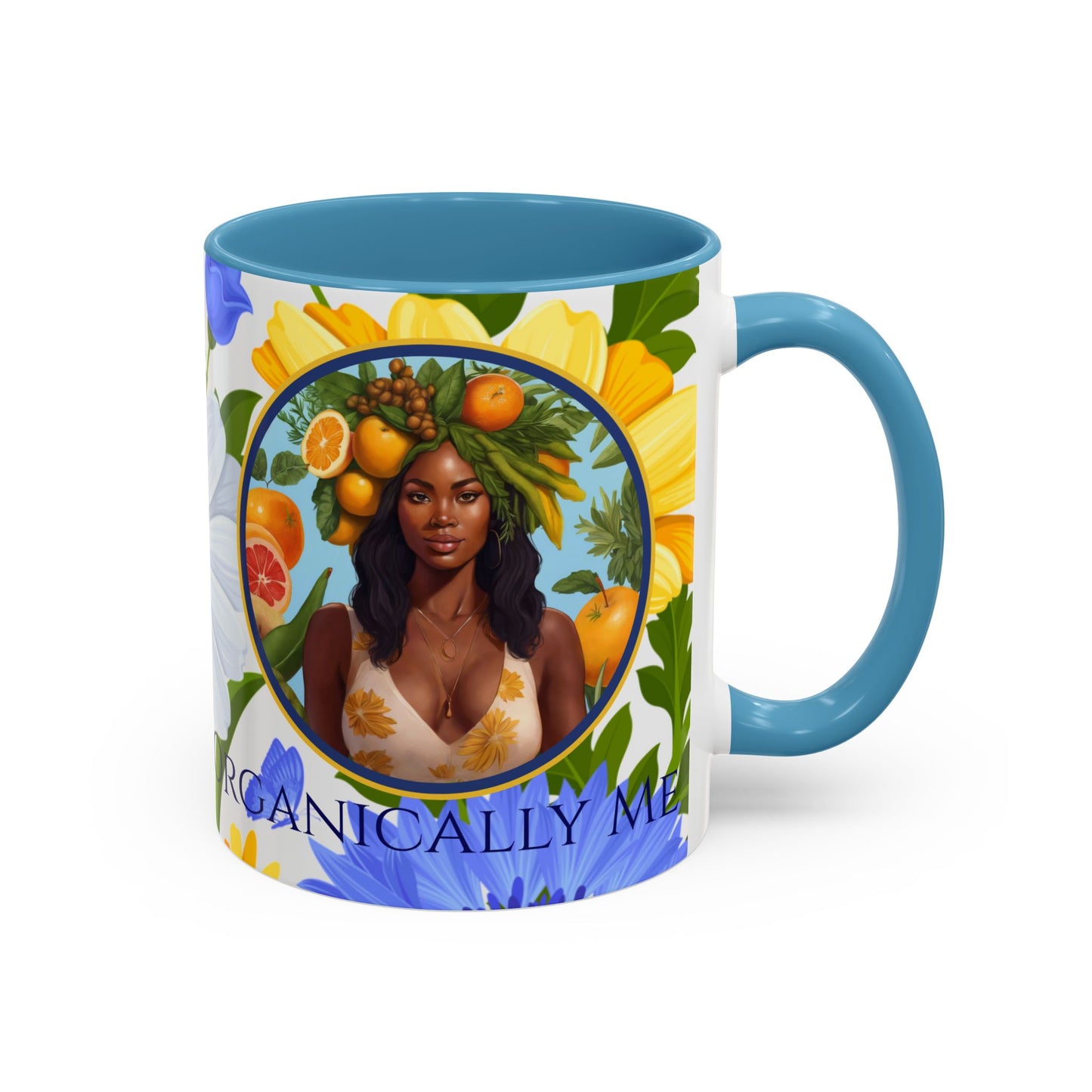 Organically Me Blue & Yellow Daisy Joyce Plant Garden Vegan Ceramic Plant Mug with Black woman (11oz) 8 Color Combos