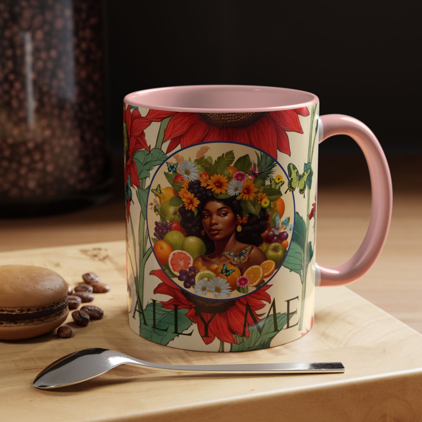 Organically Me Sunflower Red Plant Garden Vegan Ceramic Plant Mug with Black woman (11oz) 8 Color Combos