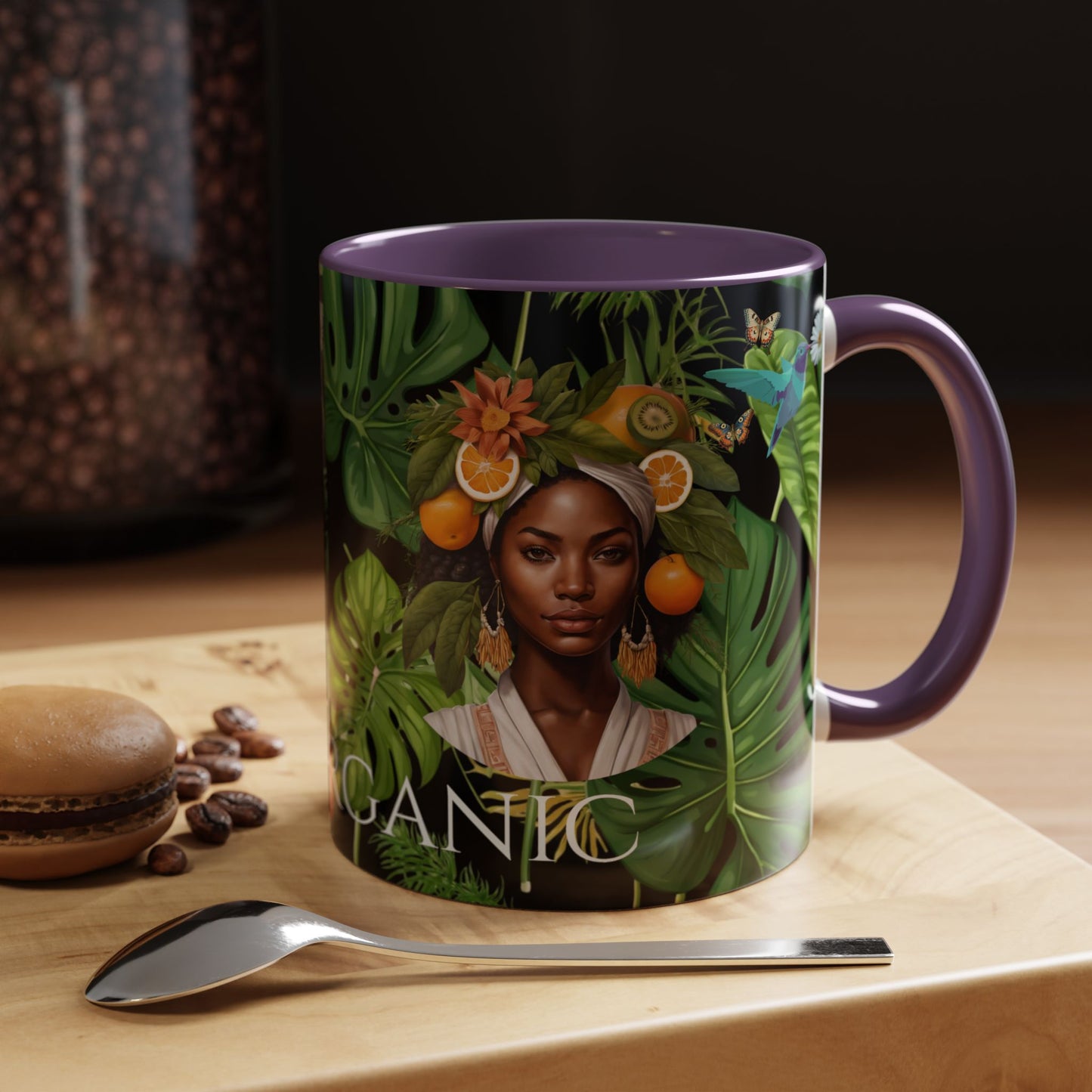 100% Organic Black Jungle Plant Garden Vegan Ceramic Plant Mug with (11oz) 8 Color Combos Double-Side Design