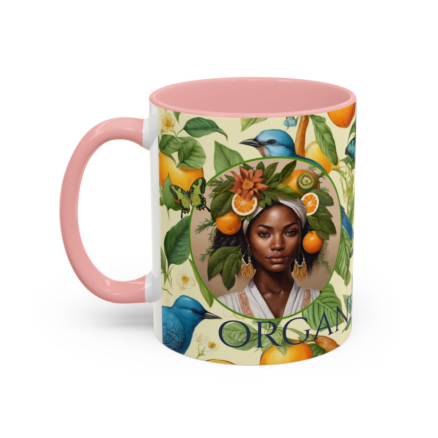 Organically Me A Lemon Bluebird Plant Garden Vegan Ceramic Plant Mug with Black woman (11oz) 8 Color Combos