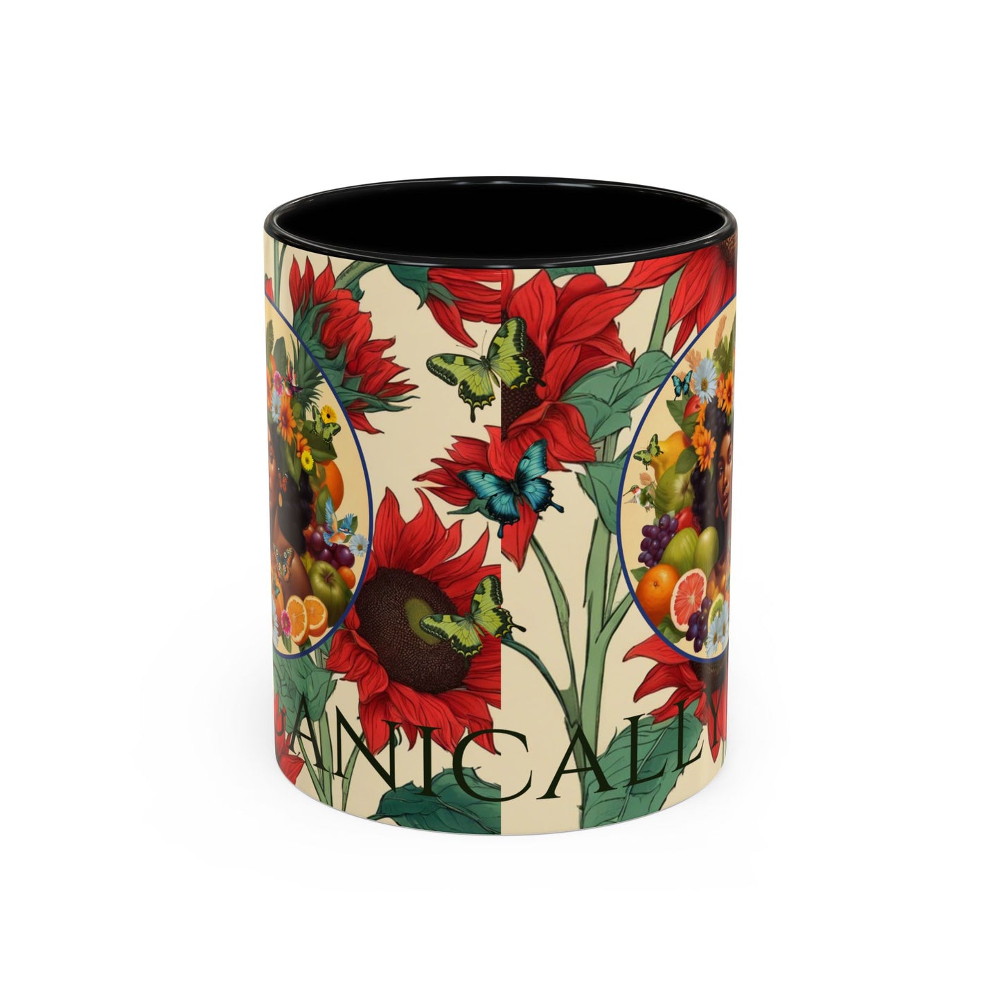 Organically Me Sunflower Red Plant Garden Vegan Ceramic Plant Mug with Black woman (11oz) 8 Color Combos