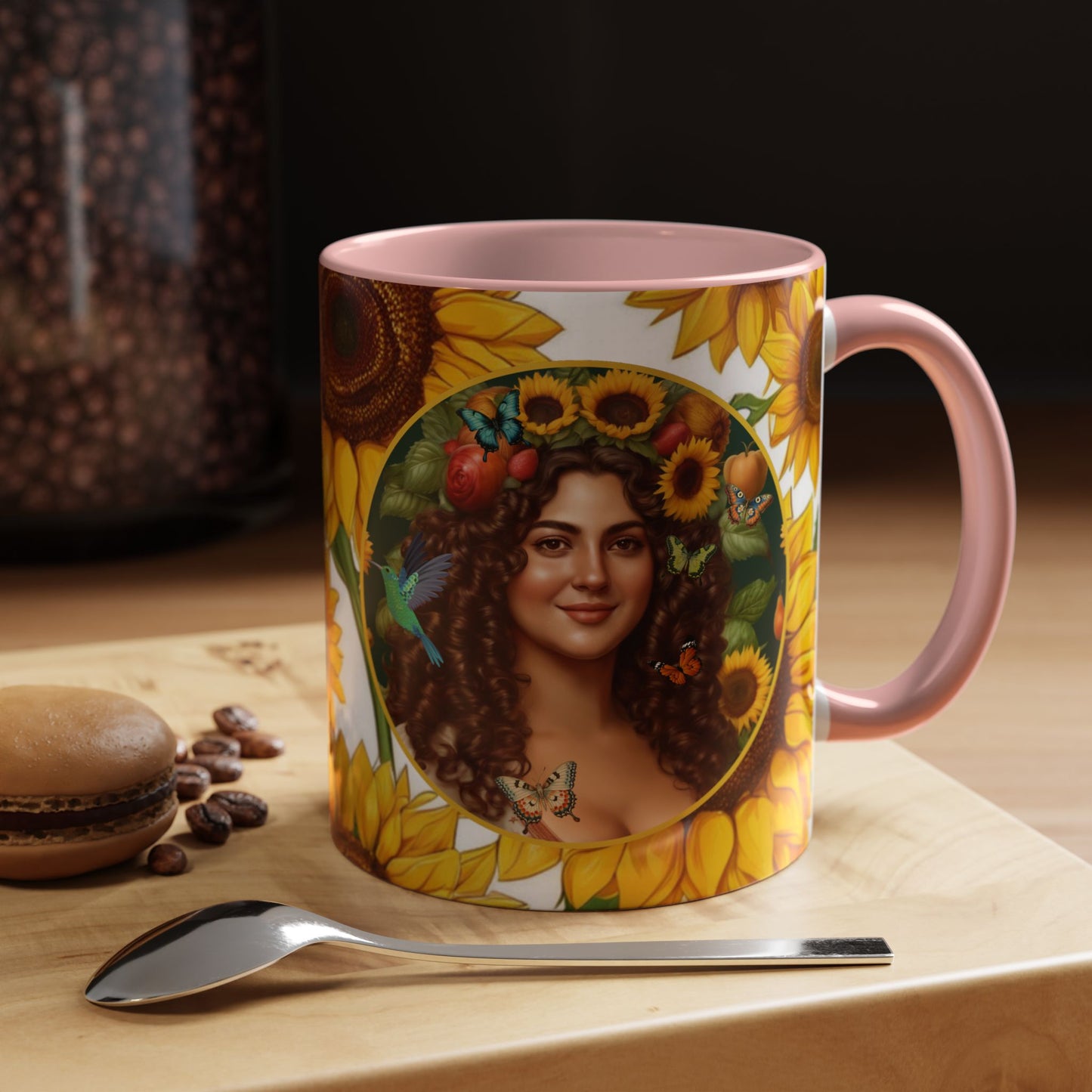 Organically Me B Sunflower Plant Garden Vegan Ceramic Plant Mug with Black woman (11oz) 8 Color Combos