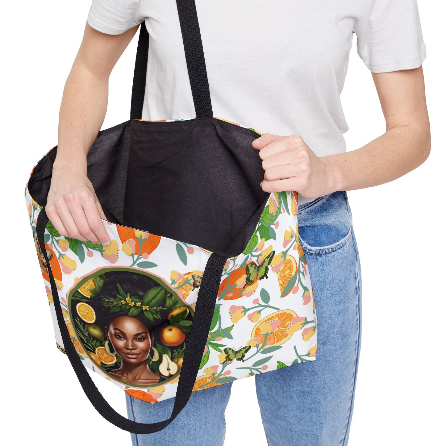 Organically Me Pink & Green Plant Garden-themed Weekender Tote Bag, workout bag, yoga bag with Black Women