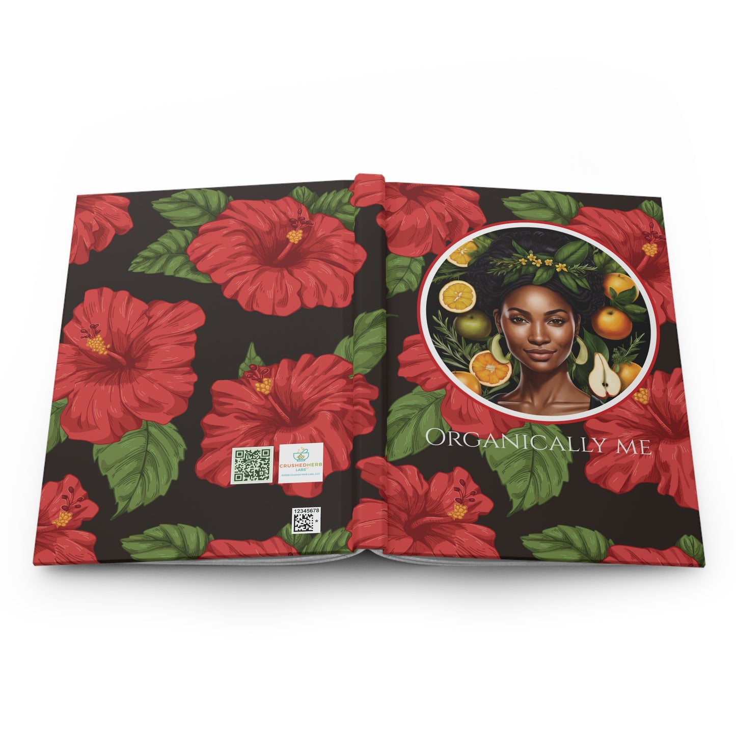 Organically Me Red & White Hibiscus Plant, Garden & Vegan Hardcover Journal, Matte 150 pages, Black women, May be PERSONALIZED