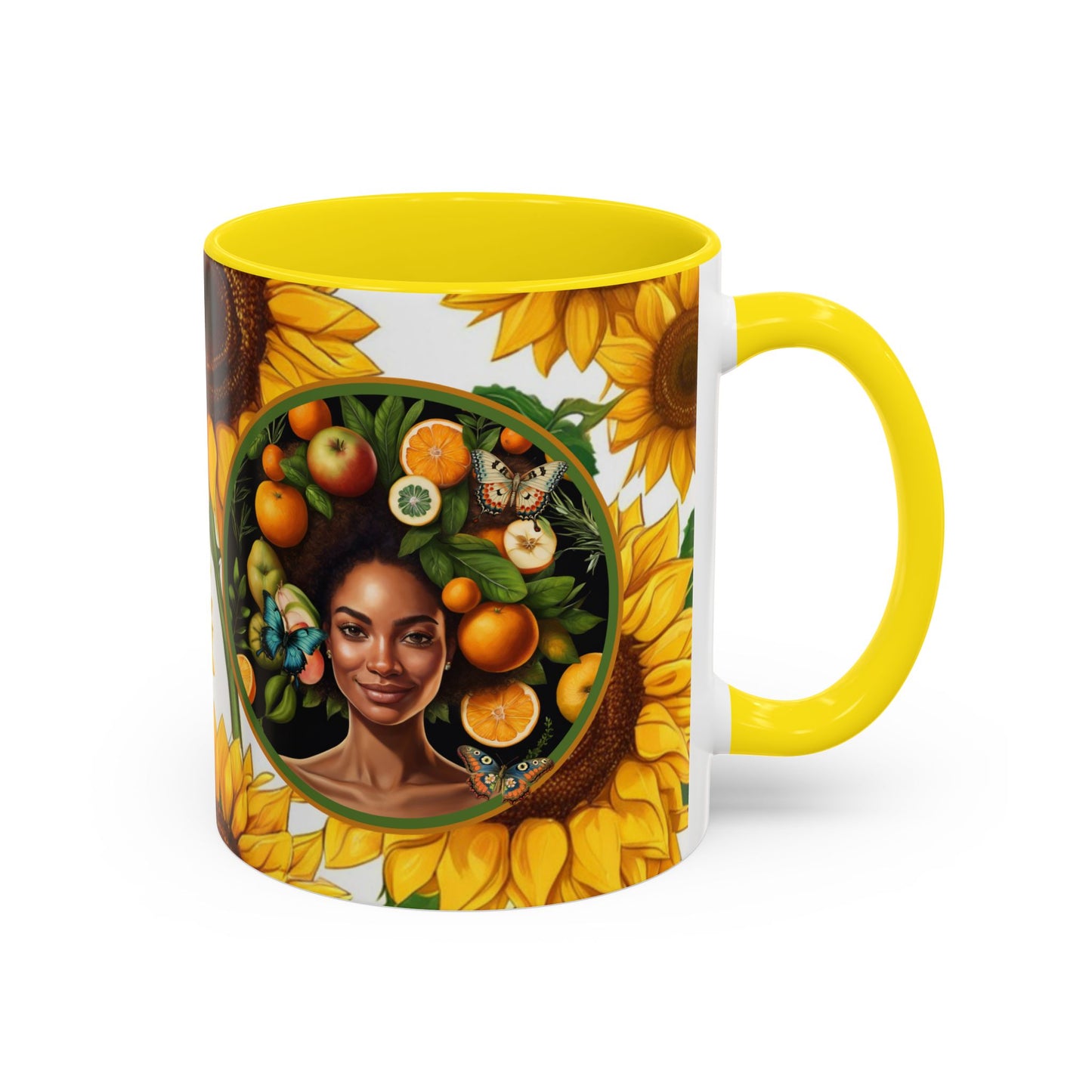 Organically Me Sunflower Plant Garden Vegan Ceramic Plant Mug with Black woman (11oz) 8 Color Combos