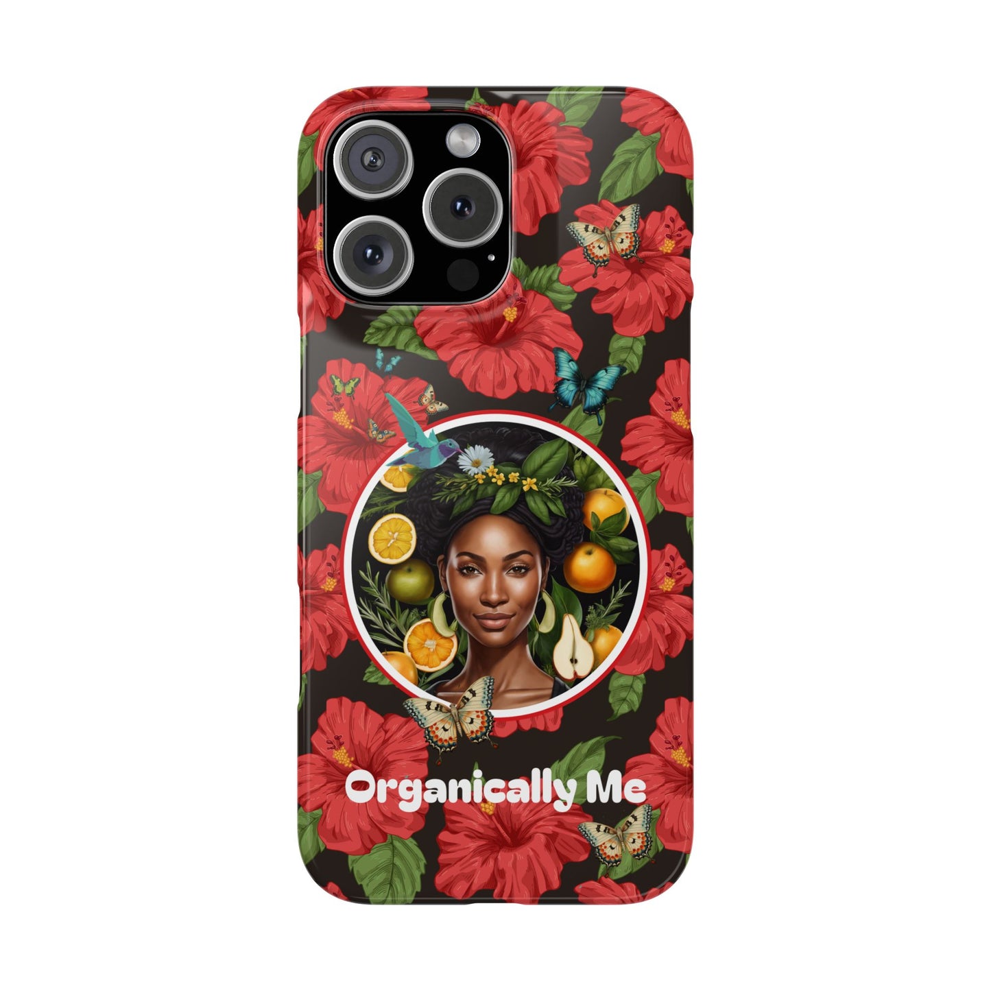 Organically Me Red and White Hibiscus Plant Garden Snap Phone Case with Black Woman, for iPhone and Android