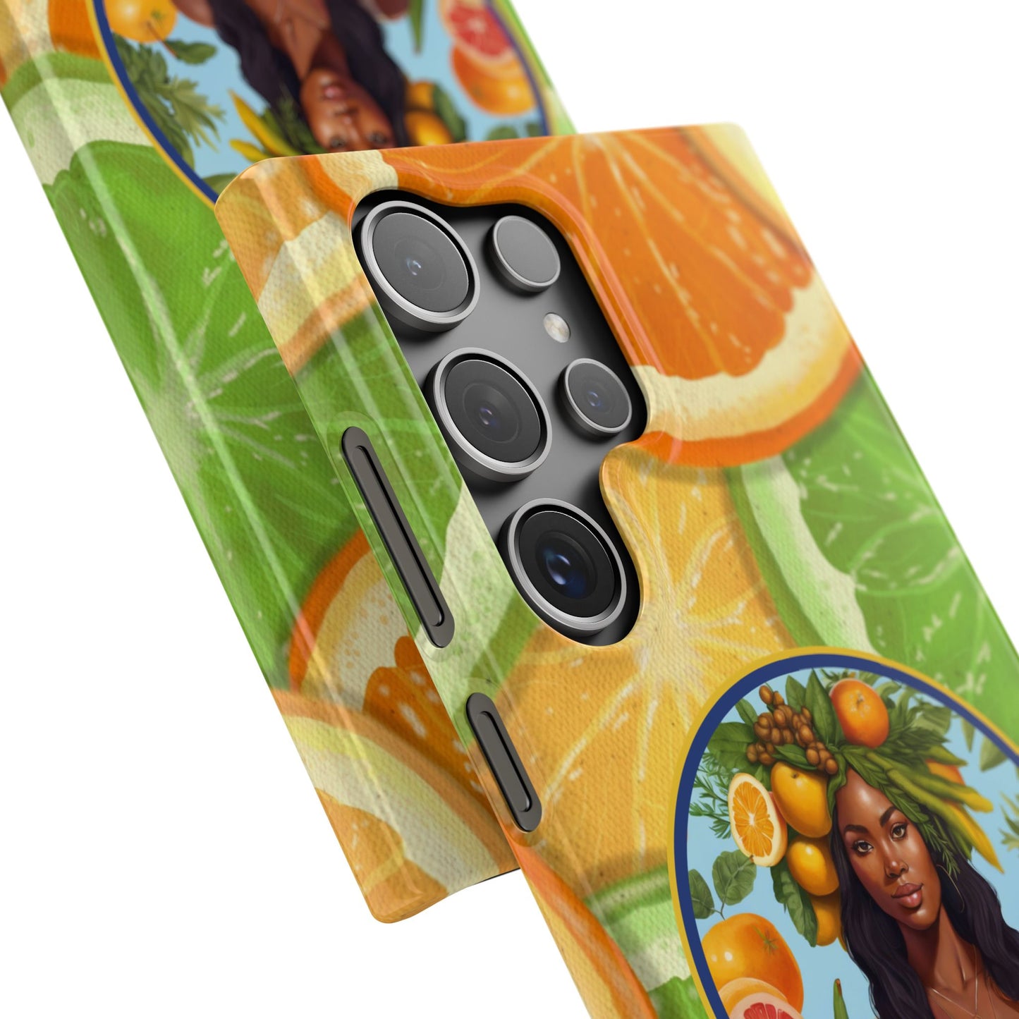 Organically Me Citrus Fruits Garden Snap Phone Case with Black Woman, Veggie Chic for Androids and iPhone models