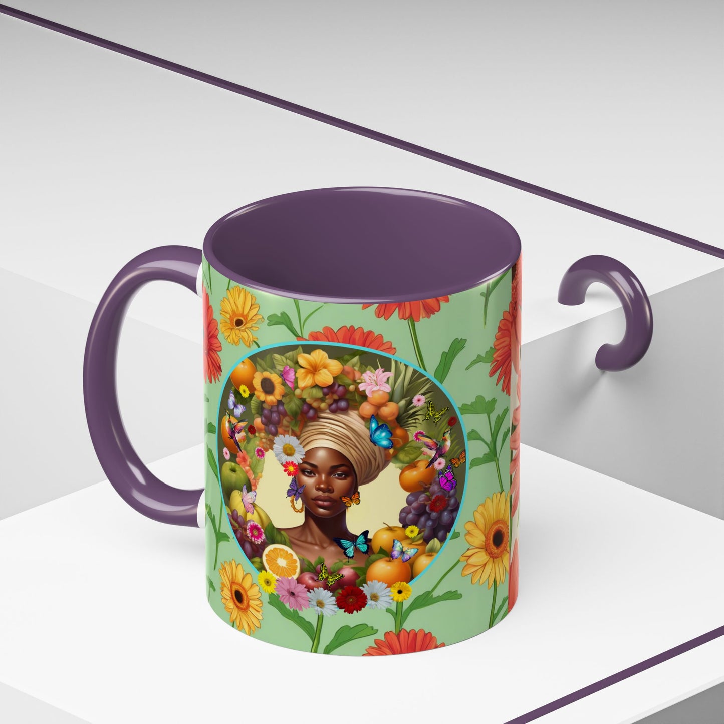 100% Organic Daisy Joy Plant Garden Vegan Ceramic Plant Mug, Black Woman Double Sided (11oz) 8 Color Combos