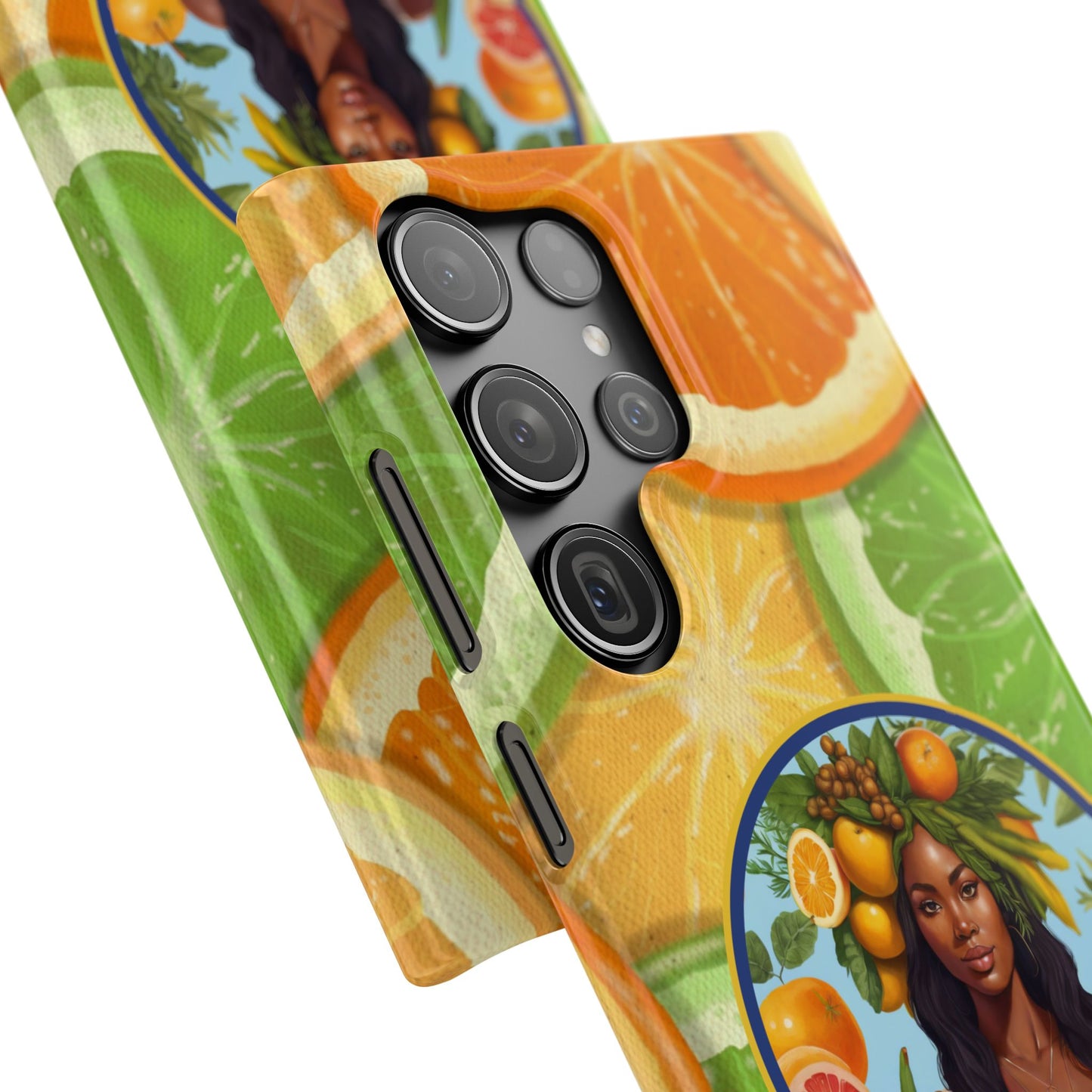 Organically Me Citrus Fruits Garden Snap Phone Case with Black Woman, Veggie Chic for Androids and iPhone models
