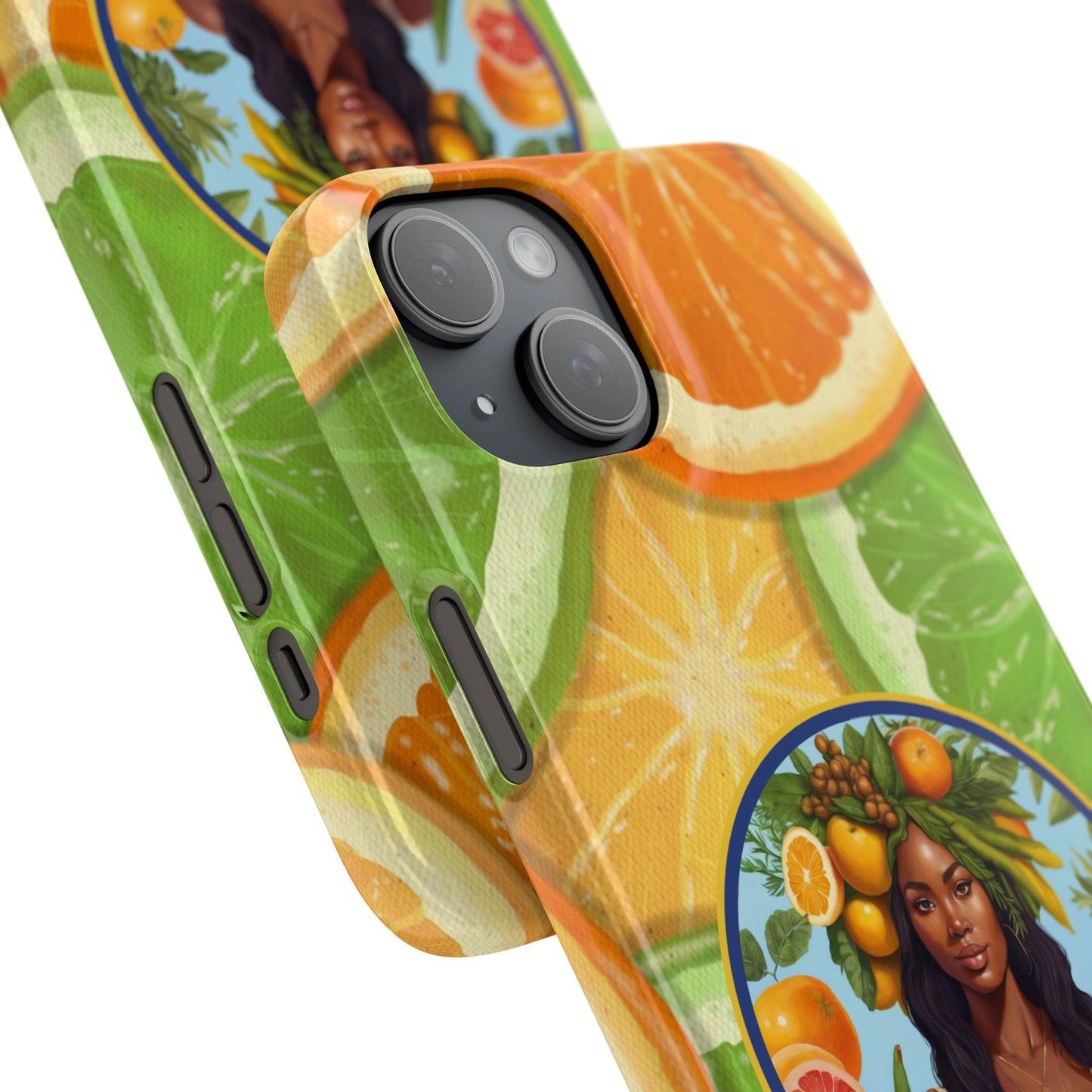 Organically Me Citrus Fruits Garden Snap Phone Case with Black Woman, Veggie Chic for Androids and iPhone models