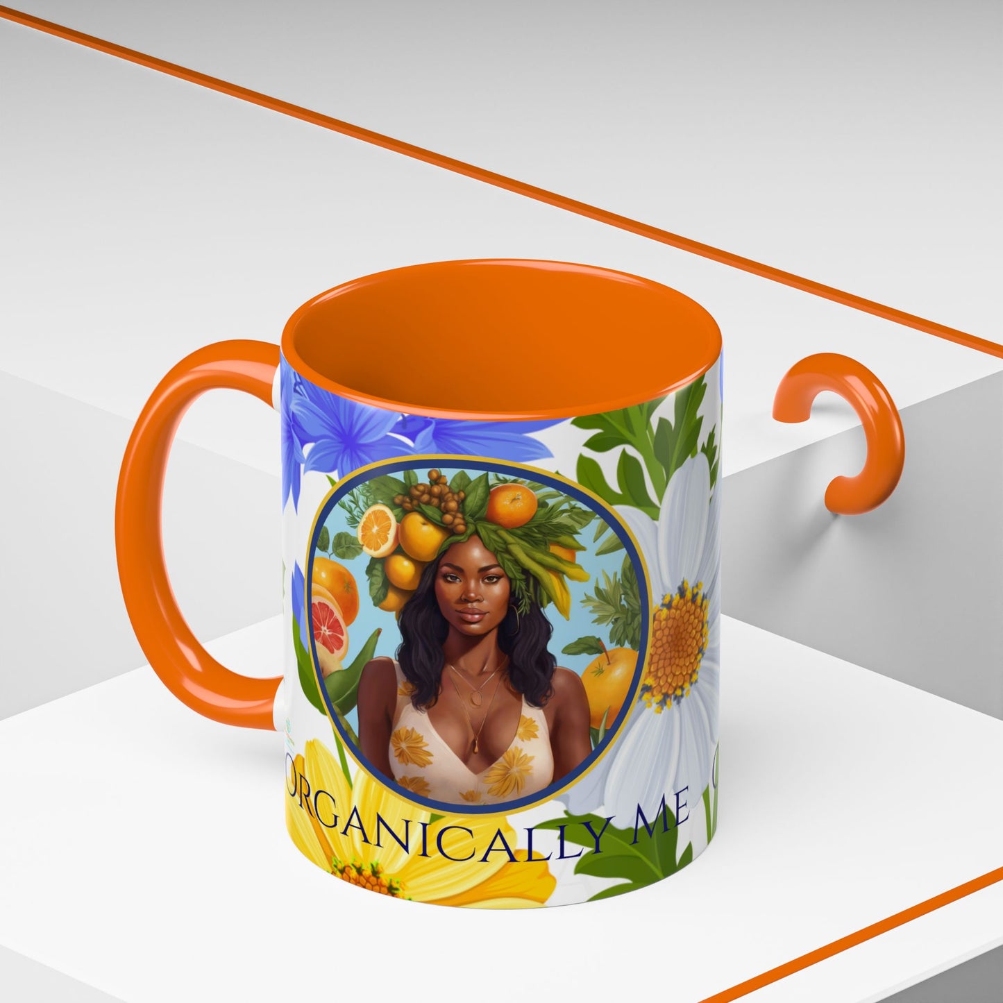 Organically Me Blue & Yellow Daisy Joyce Plant Garden Vegan Ceramic Plant Mug with Black woman (11oz) 8 Color Combos
