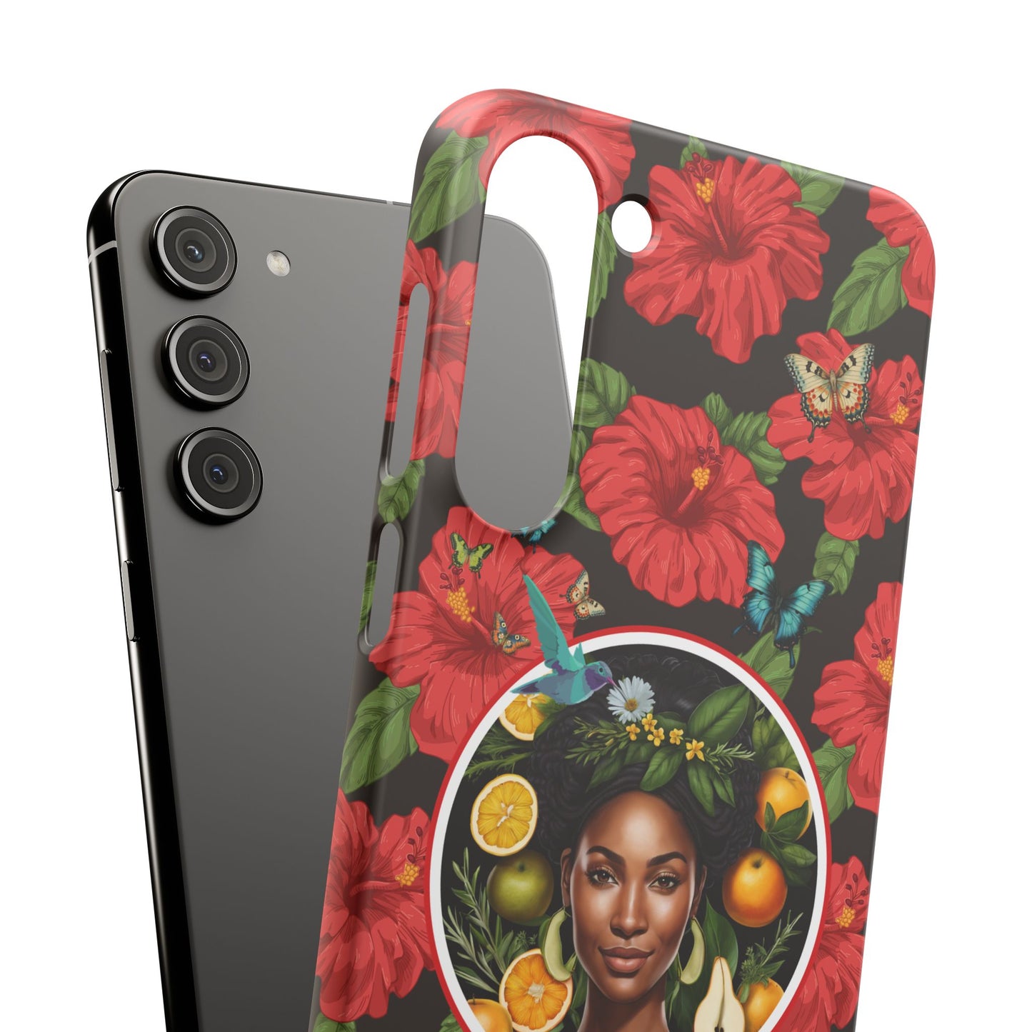 Organically Me Red and White Hibiscus Plant Garden Snap Phone Case with Black Woman, for iPhone and Android