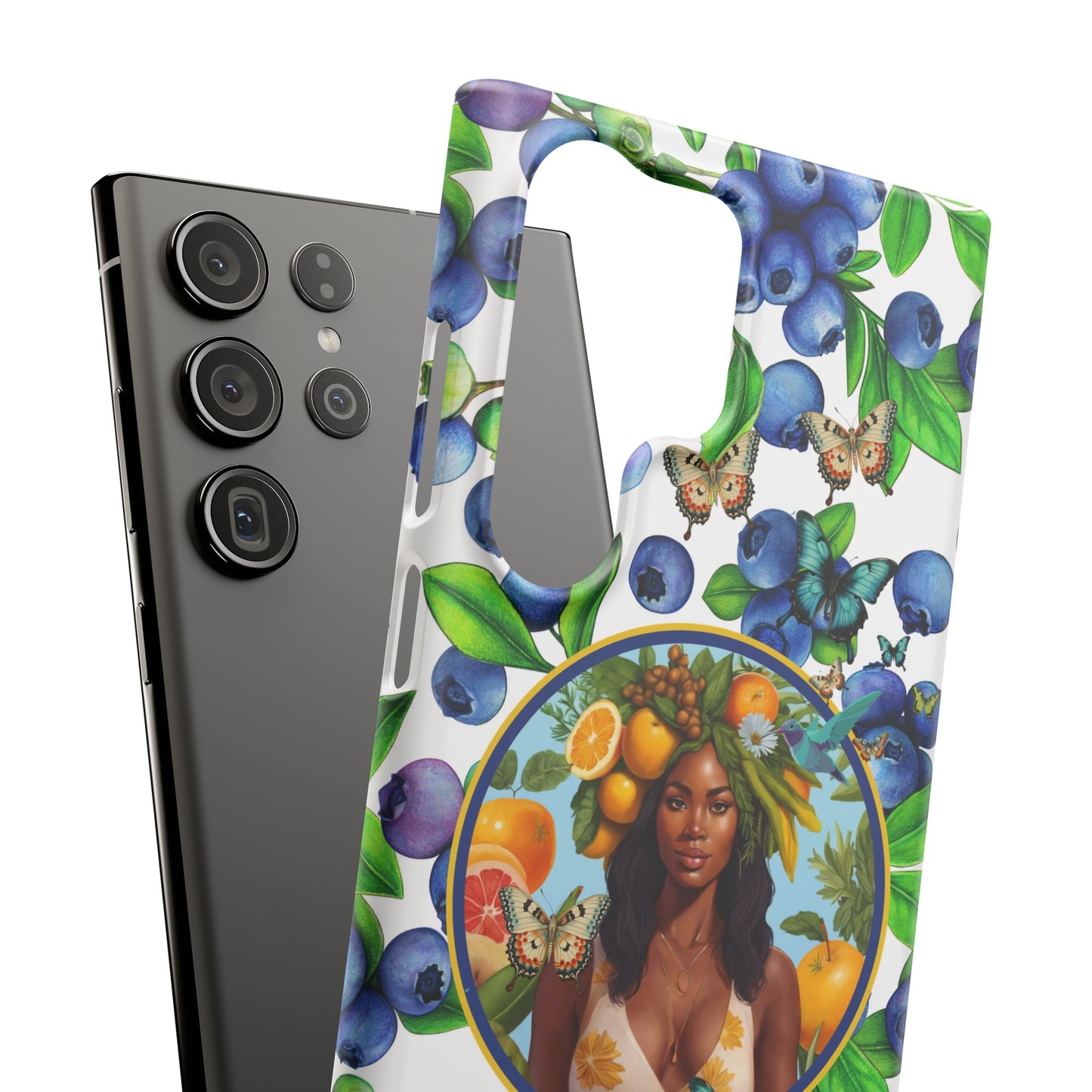 Organically Me Blueberry Plant B Garden Snap Phone Case with Black Woman, for iPhone and Android