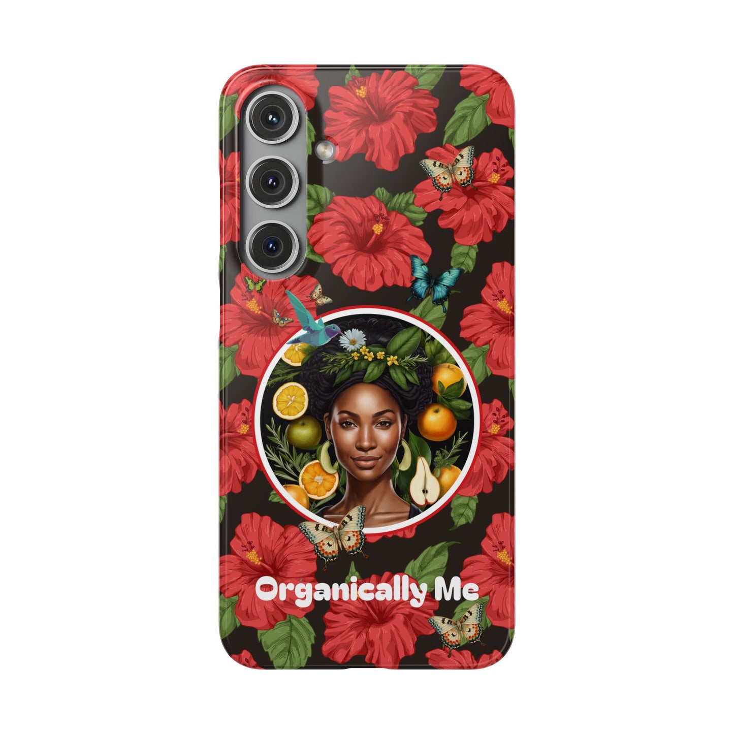 Organically Me Red and White Hibiscus Plant Garden Snap Phone Case with Black Woman, for iPhone and Android