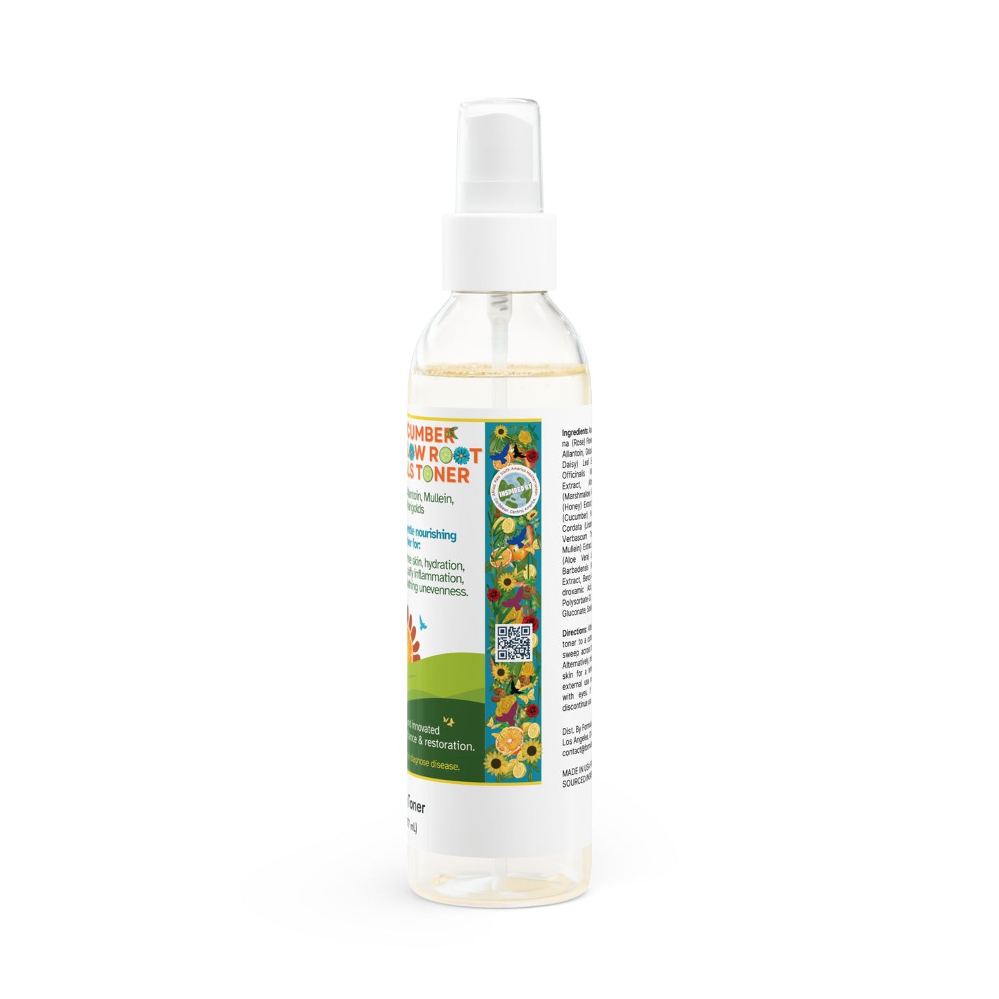 Rose Cucumber Marshmallow Root Botanicals Facial Toner (Sensitive Skin & Fragrance-free) with Honey, Aloe, Allantoin, Mullein, Marigolds & Blue Daisies (6oz)