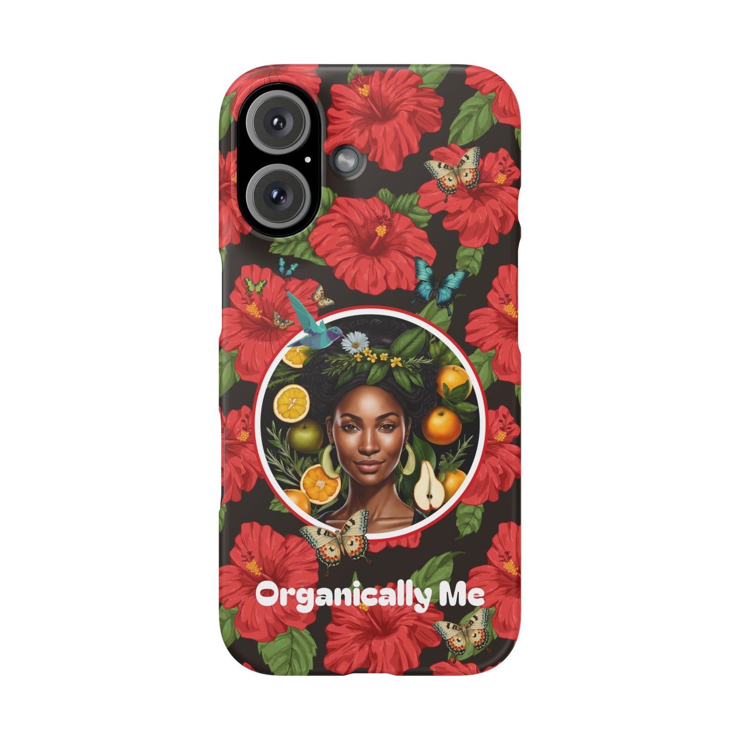 Organically Me Red and White Hibiscus Plant Garden Snap Phone Case with Black Woman, for iPhone and Android