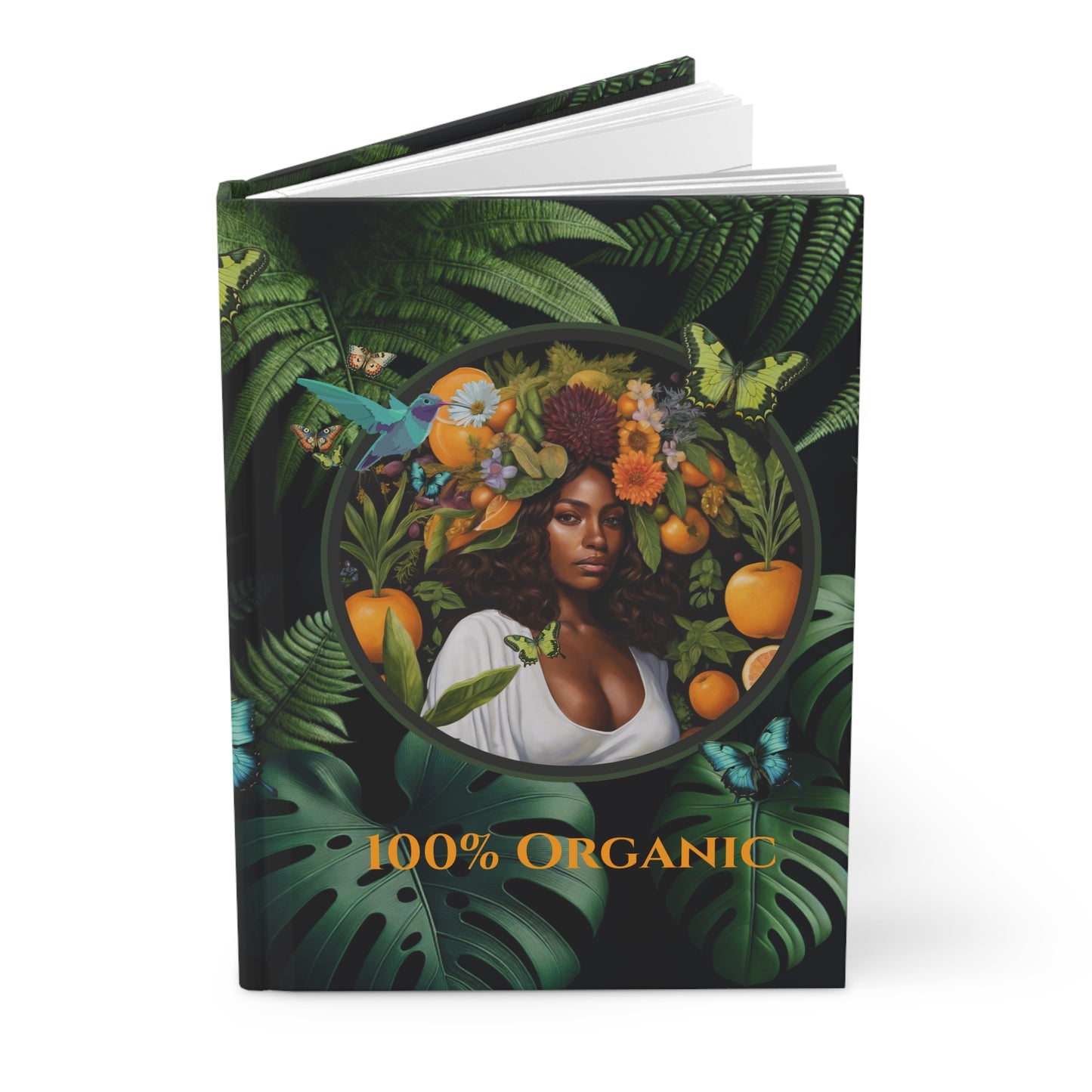 100% Organic A Fern Monstera Plant Garden & Vegan Hardcover Journal, Matte 150 pages, Black women